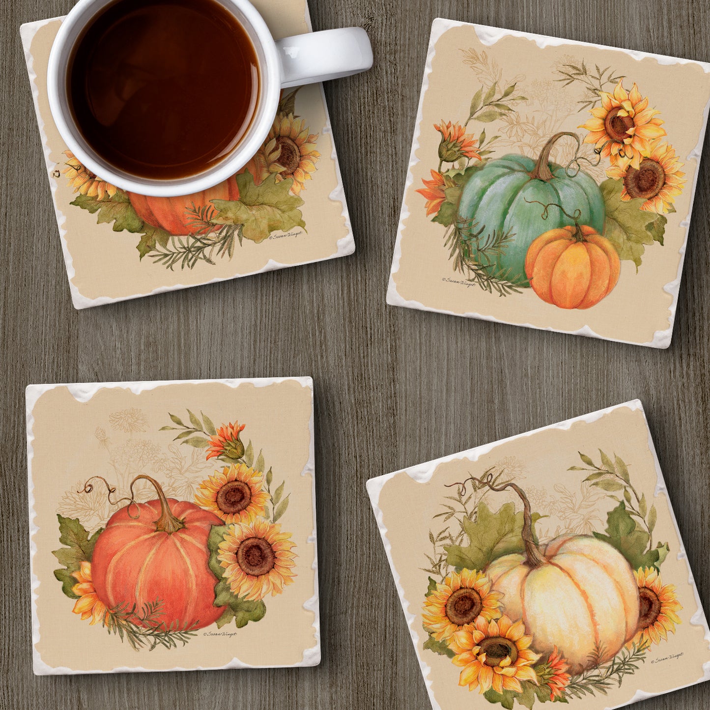 Thirstystone Harvest Field 4 Pack Assorted Tumbled Tile Stone Coasters 4" Square
