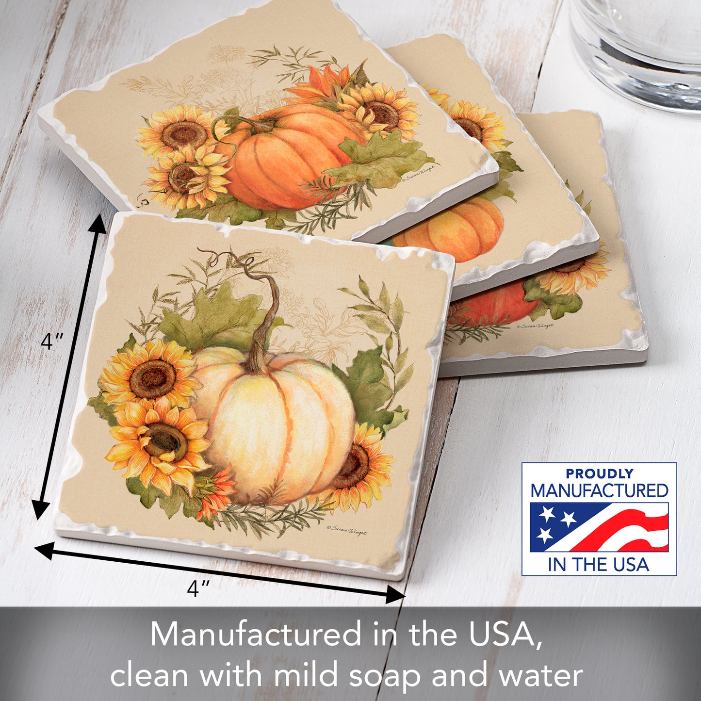 Thirstystone Harvest Field 4 Pack Assorted Tumbled Tile Stone Coasters 4" Square