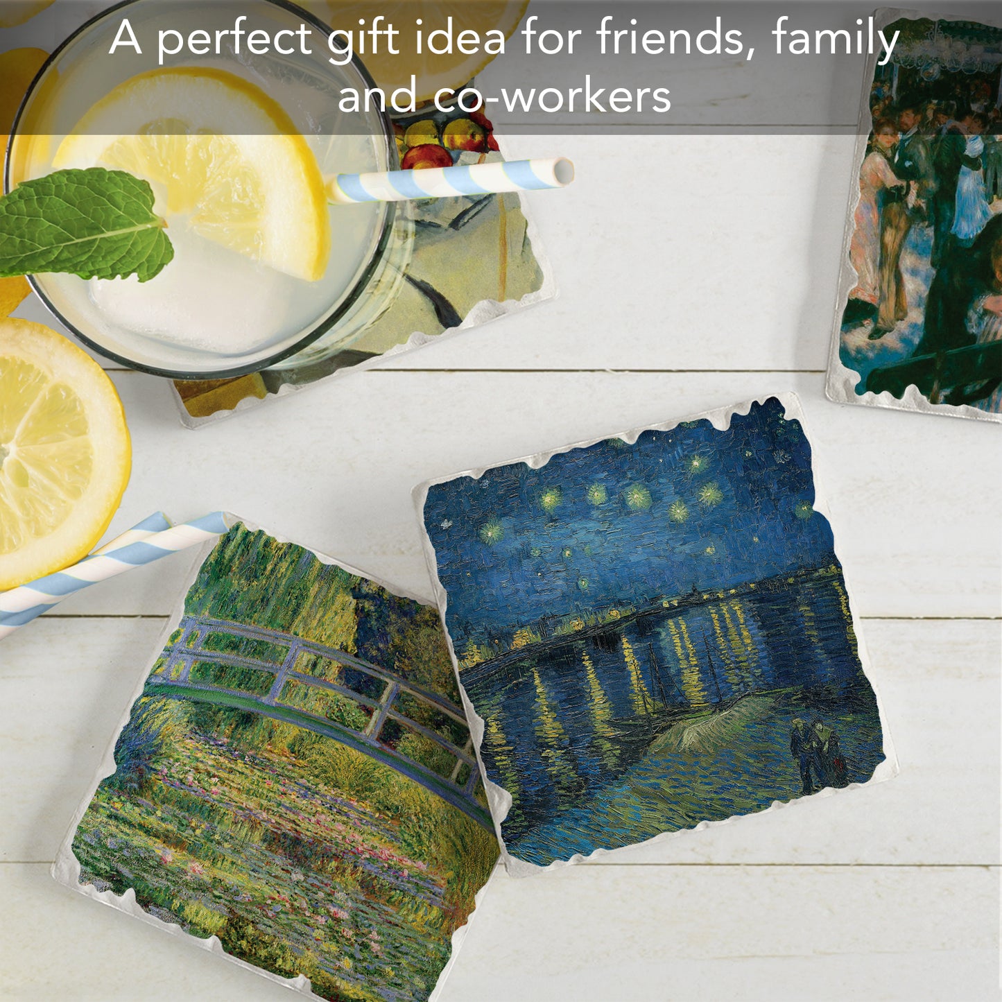 Thirstystone Impressionists 4-Pack Assorted Tumbled Tile Stone Coasters 4" Square