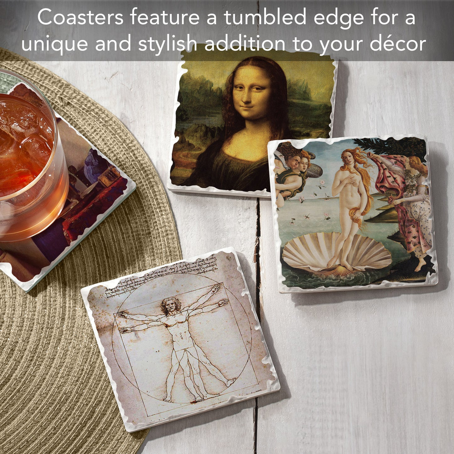 Thirstystone Renaissance Collection 4-Pack Assorted Tumbled Tile Stone Coasters 4" Square