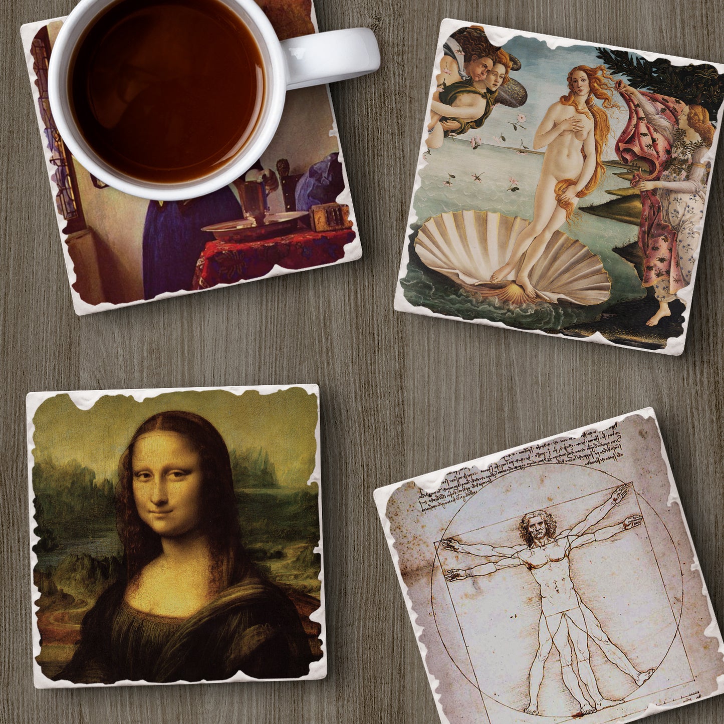 Thirstystone Renaissance Collection 4-Pack Assorted Tumbled Tile Stone Coasters 4" Square