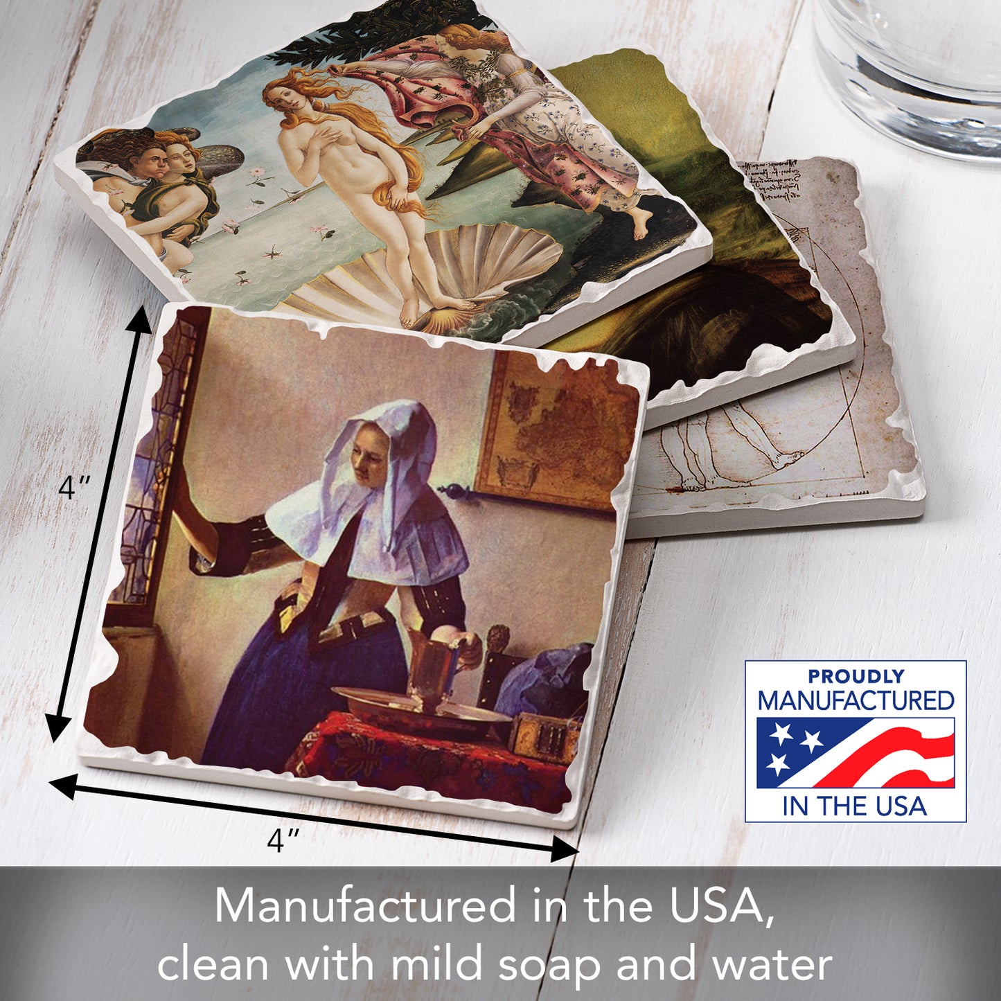 Thirstystone Renaissance Collection 4-Pack Assorted Tumbled Tile Stone Coasters 4" Square