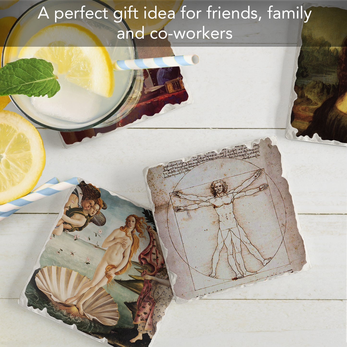 Thirstystone Renaissance Collection 4-Pack Assorted Tumbled Tile Stone Coasters 4" Square