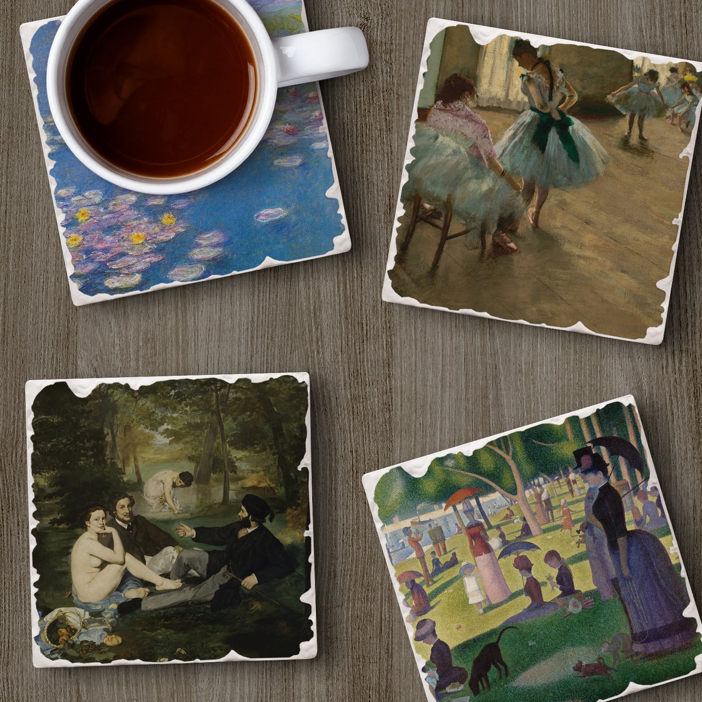 Thirstystone French Impressionists 4-Pack Assorted Tumbled Tile Stone Coasters 4" Square