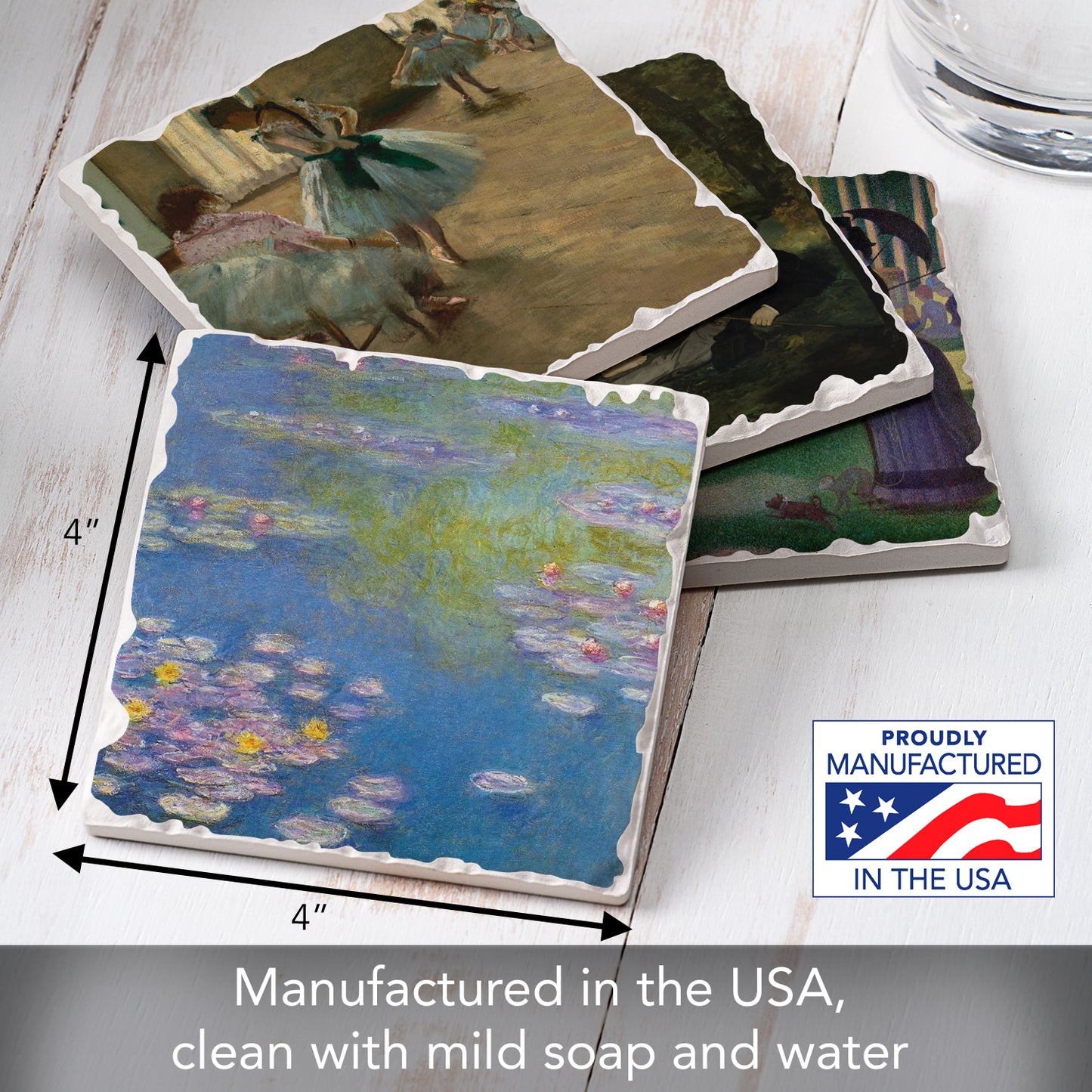 Thirstystone French Impressionists 4-Pack Assorted Tumbled Tile Stone Coasters 4" Square