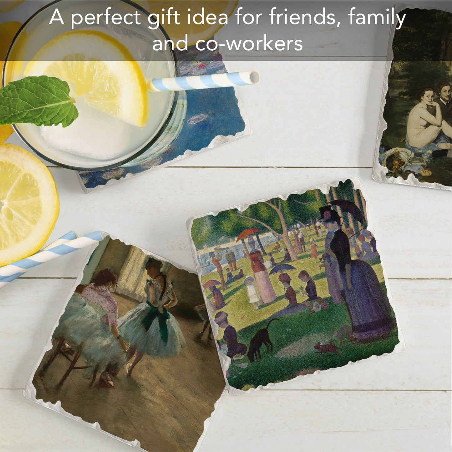 Thirstystone French Impressionists 4-Pack Assorted Tumbled Tile Stone Coasters 4" Square