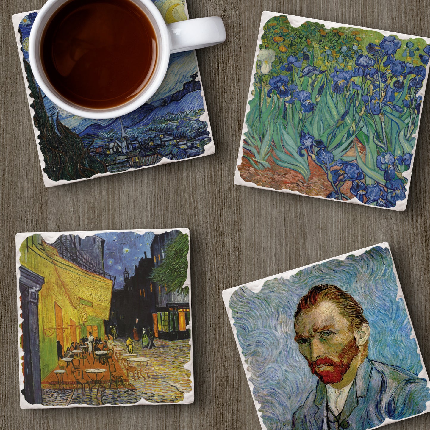 Thirstystone Van Gogh Classics 4-Pack Assorted Tumbled Tile Stone Coasters 4" Square
