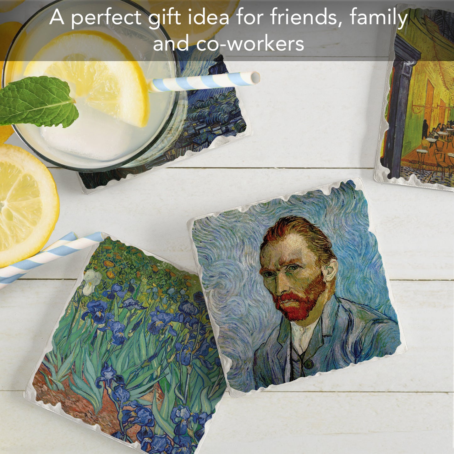 Thirstystone Van Gogh Classics 4-Pack Assorted Tumbled Tile Stone Coasters 4" Square