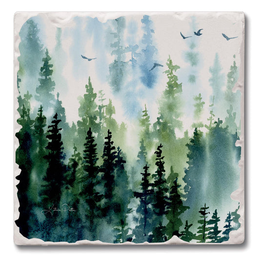 Thirstystone Treeline 4 Pack Tumbled Tile Stone Coasters 4" Square Manufactured in the USA