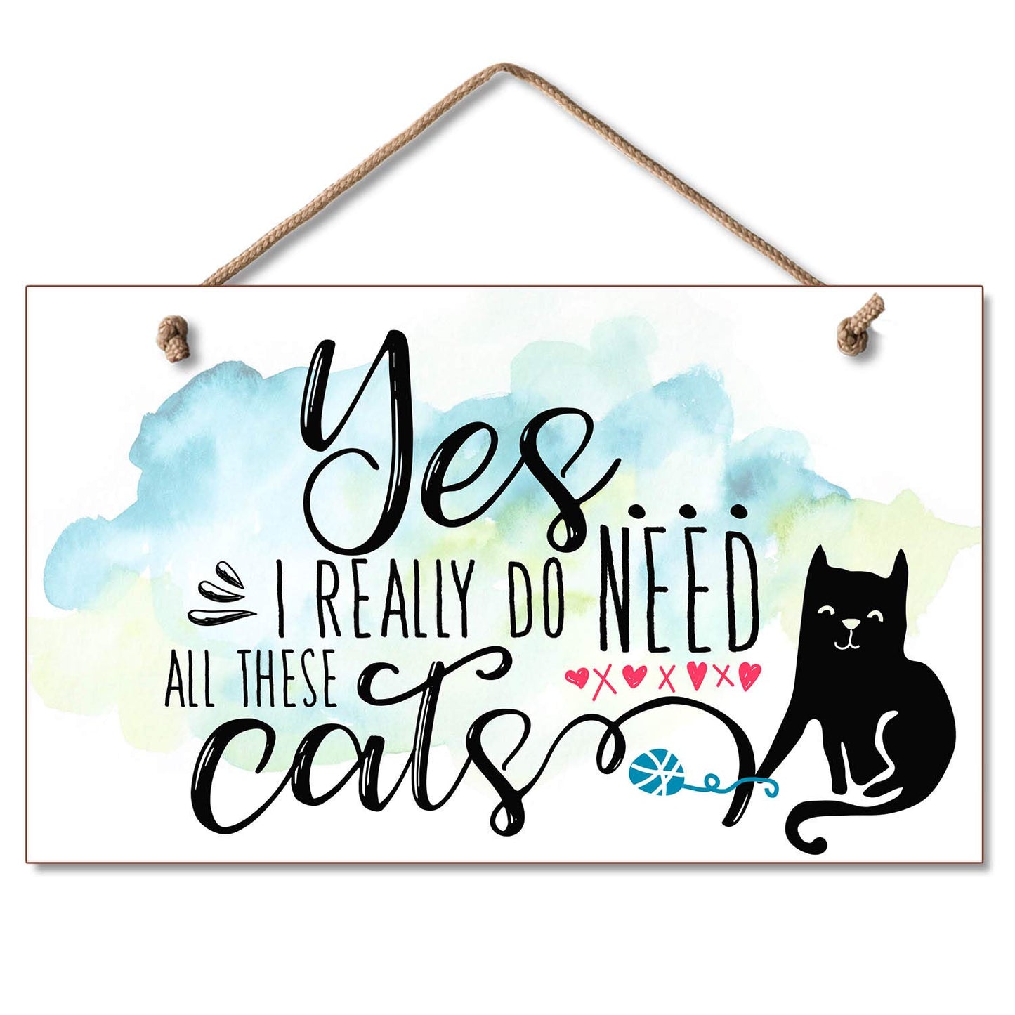 CounterArt Yes All Cats Decorative Hanging Wood Wall Sign 9.5” x 5.75” Made in the USA Features Braided Rope Hanger