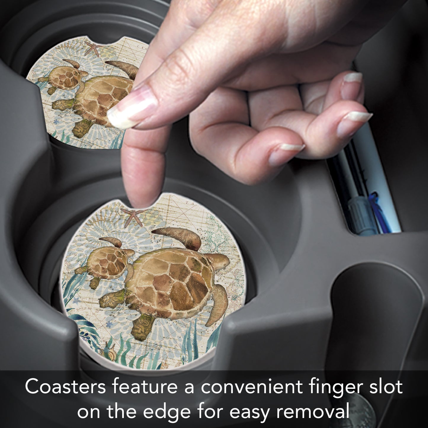 Thirstystone Monterey Bay Turtle Single Absorbent Stone Coaster for Vehicle Cup Holder 2.6” Diameter Manufactured in The USA