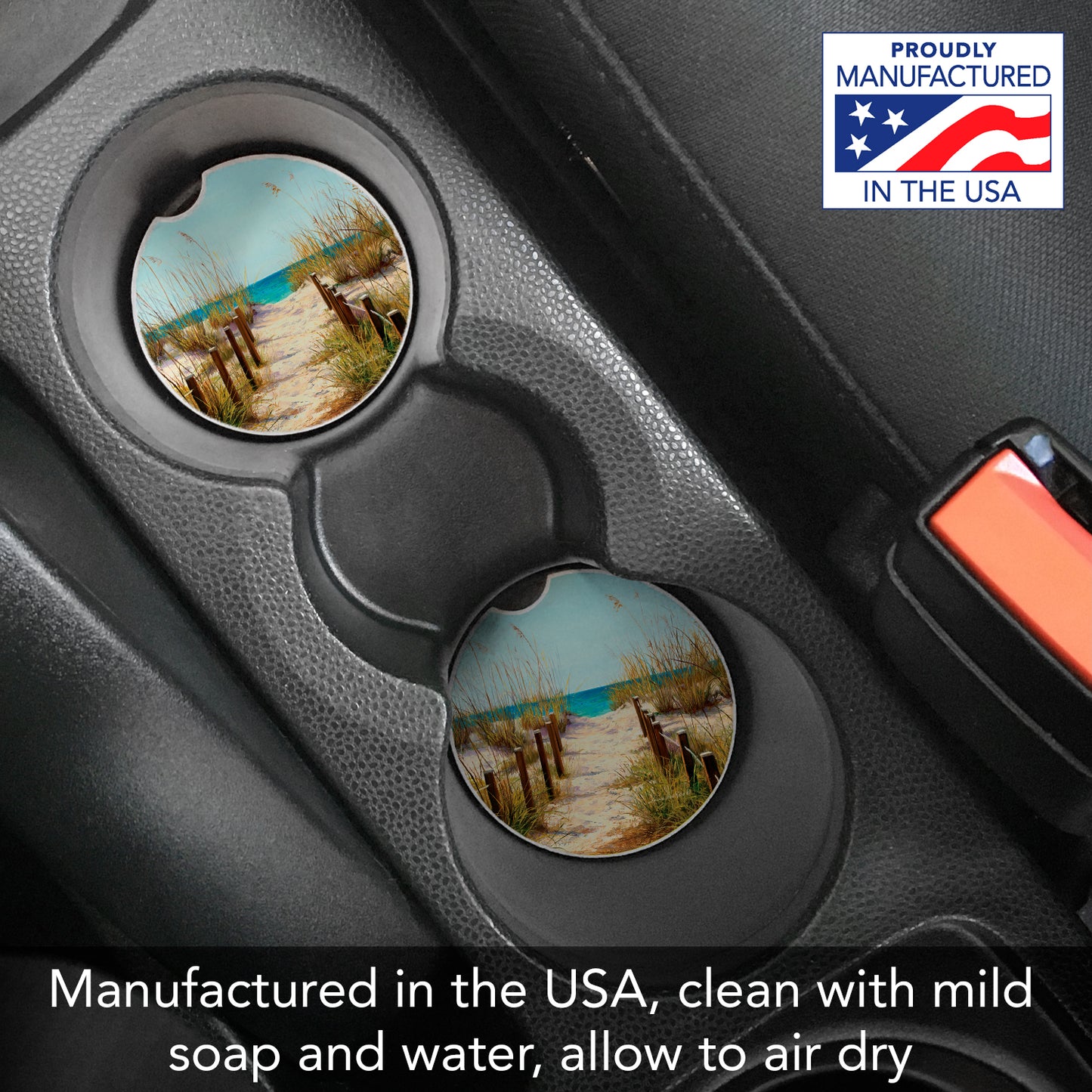 CounterArt Path to The Ocean Single Absorbnent Stone Coaster for Vehicle Cup Holder 2.6” Diameter Manufactured in The USA