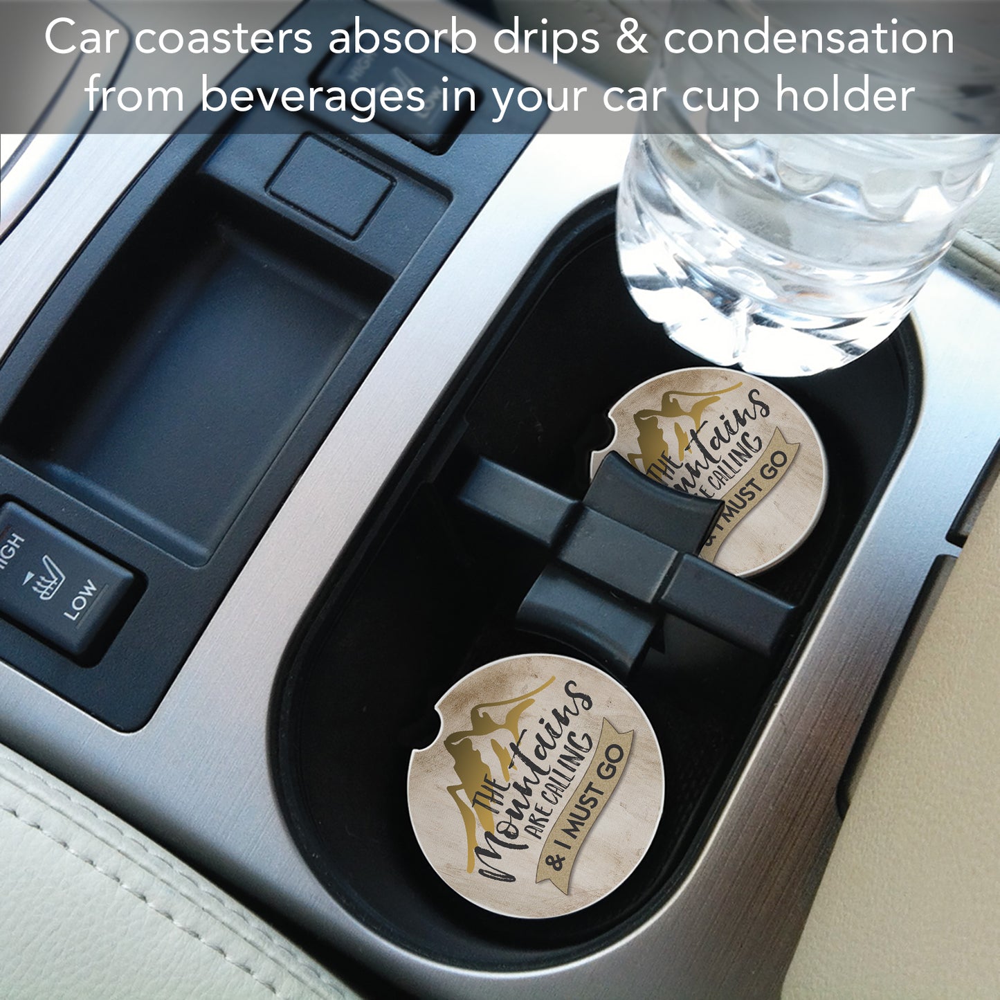 CounterArt Call of The Mountains Single Absorbnent Stone Coaster for Vehicle Cup Holder 2.6” Diameter Manufactured in The USA