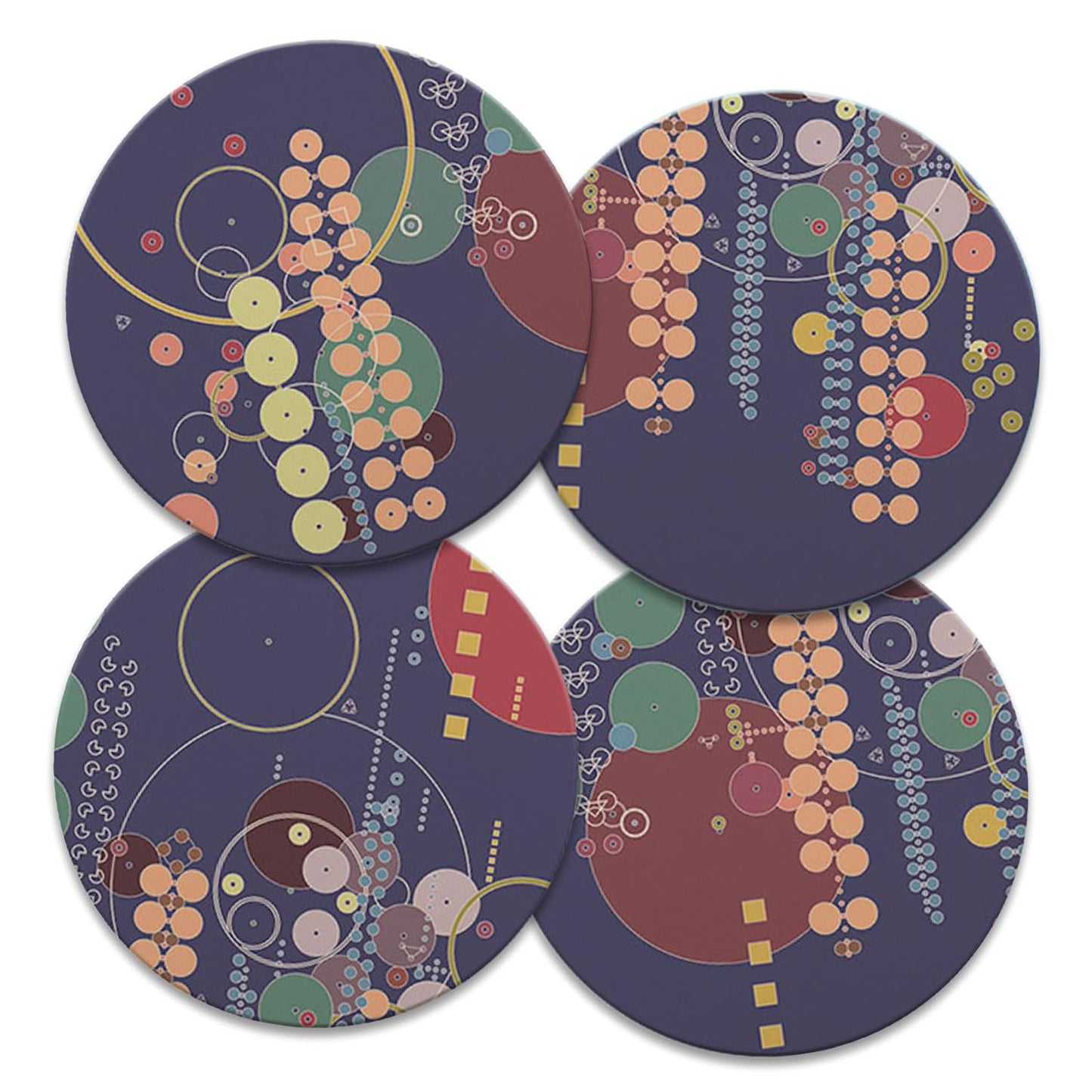 Midway Mural Assorted Designs by Frank Lloyd Wright 4 Pack Round Absorbent Stone Coasters with Protective Cork Backing Manufactured in The USA