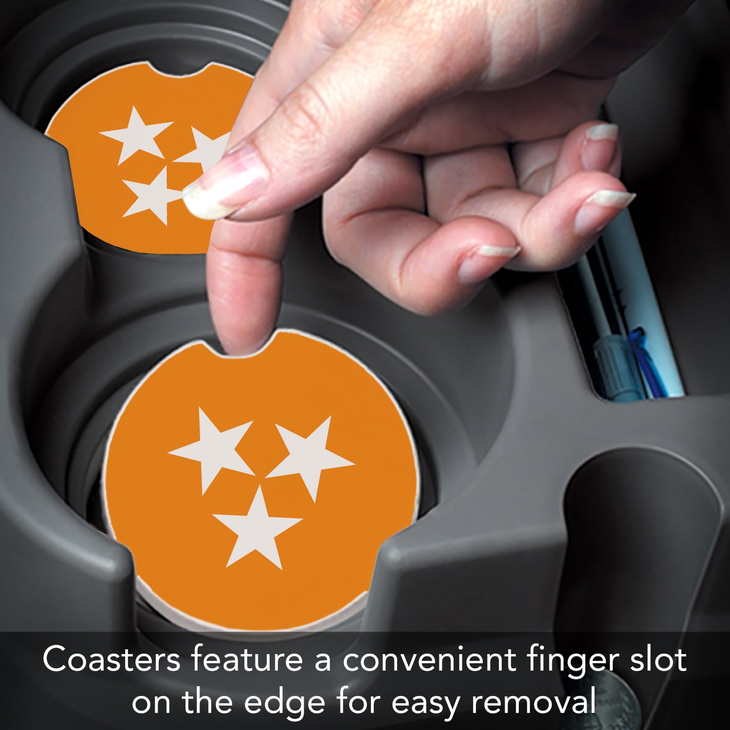 CounterArt Tennessee Tri-Star Single Absorbnent Stone Coaster for Vehicle Cup Holder 2.6” Diameter Manufactured in The USA