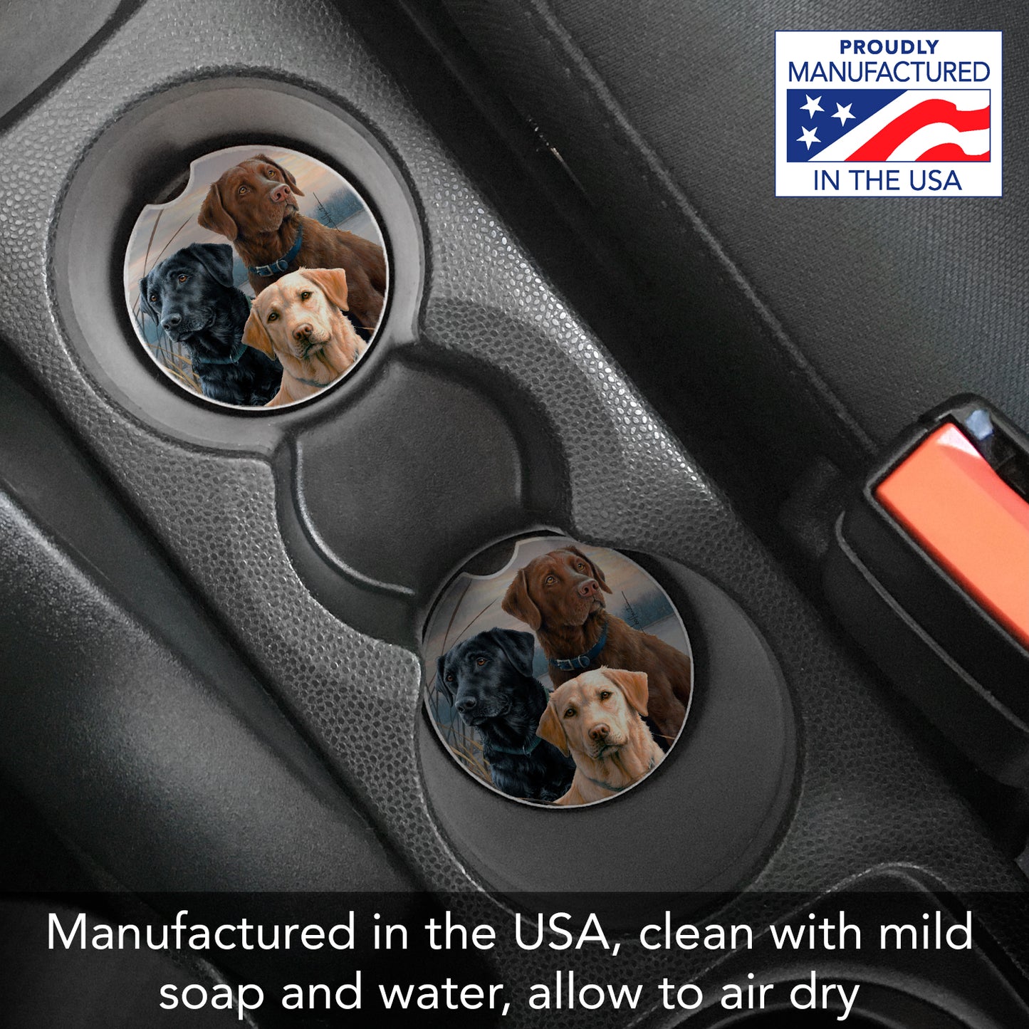 CounterArt Hunting Dogs Single Absorbnent Stone Coaster for Vehicle Cup Holder 2.6” Diameter Manufactured in The USA