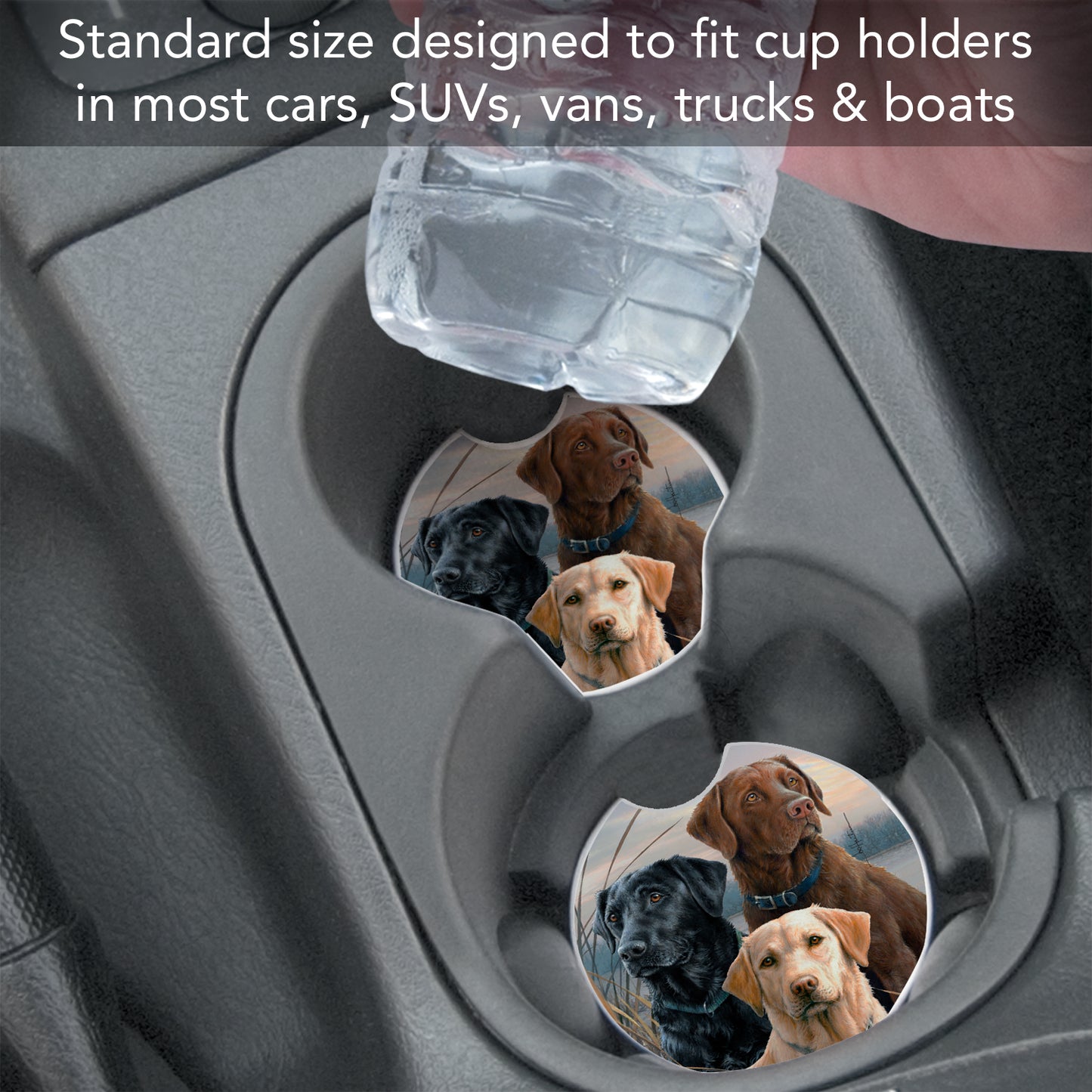 CounterArt Hunting Dogs Single Absorbnent Stone Coaster for Vehicle Cup Holder 2.6” Diameter Manufactured in The USA