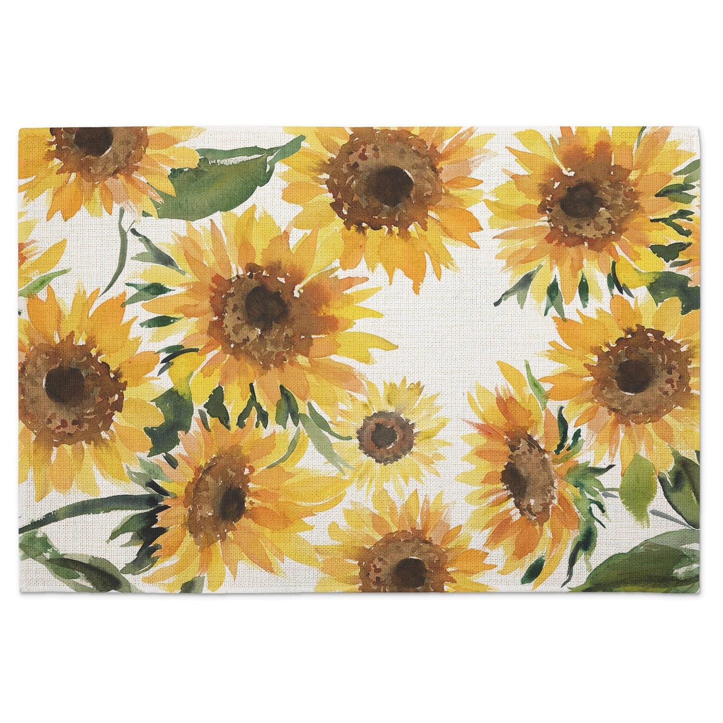 Highland Home Sunflowers 4 Pack Poly-Cotton Blend Fabric Placemats 18" x 12" Manufactured in The USA