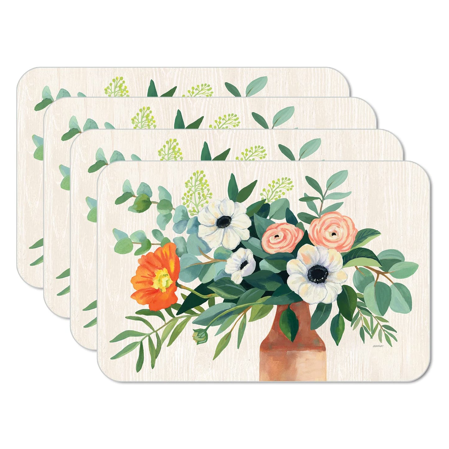 CounterArt Fresh Poppies 4 Pack Reversible Easy Care Flexible Placemats Made in the USA