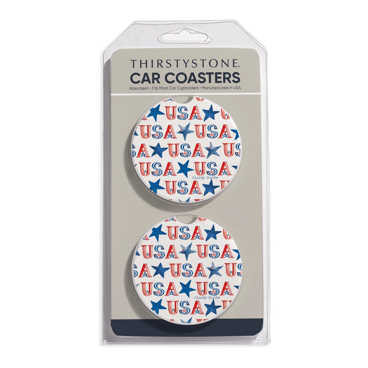 USA Repeat 2 Pack Absorbent Stone Car Coasters 2.6" Manufactured in the USA