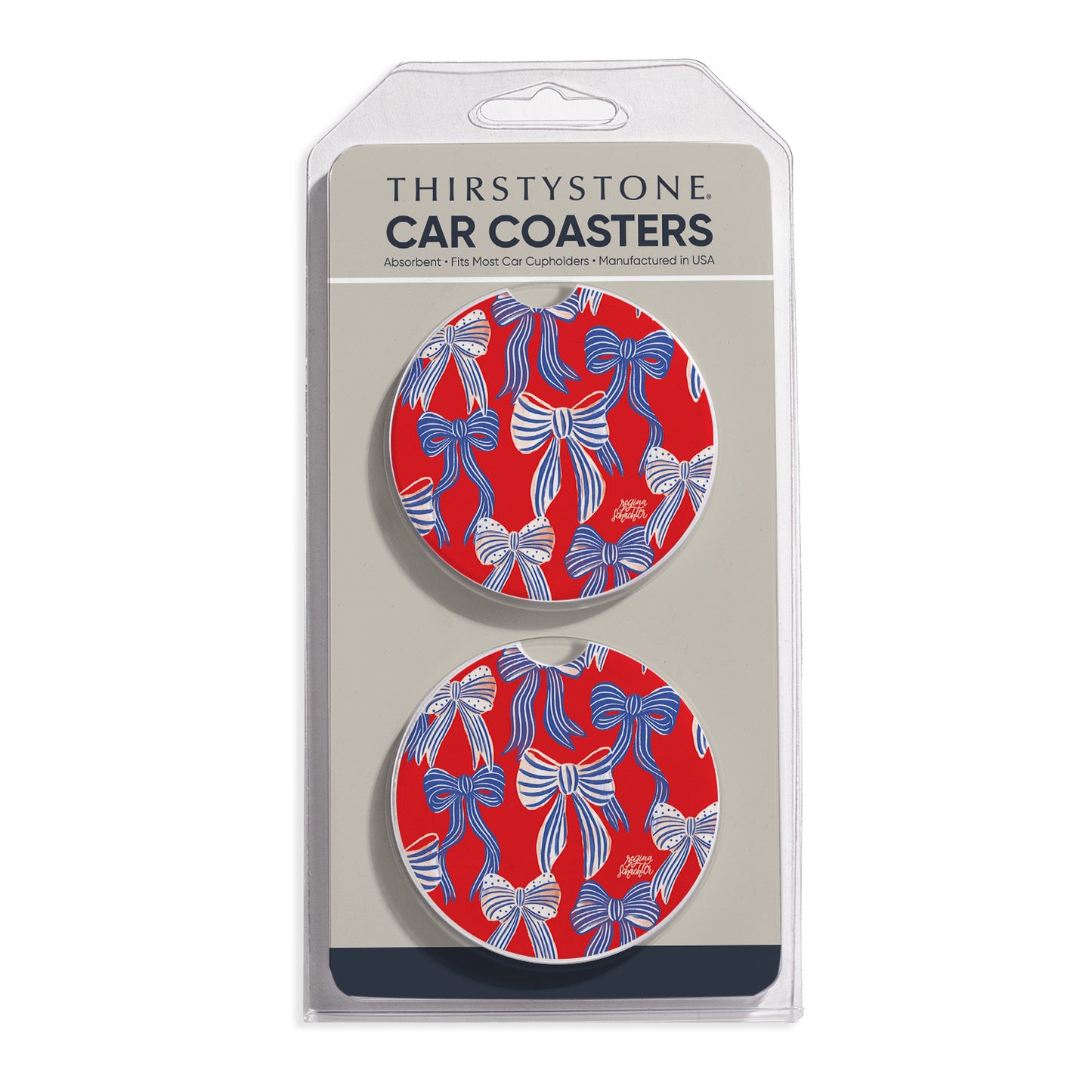 Americana Bows 2 Pack Absorbent Stone Car Coasters 2.6" Manufactured in the USA