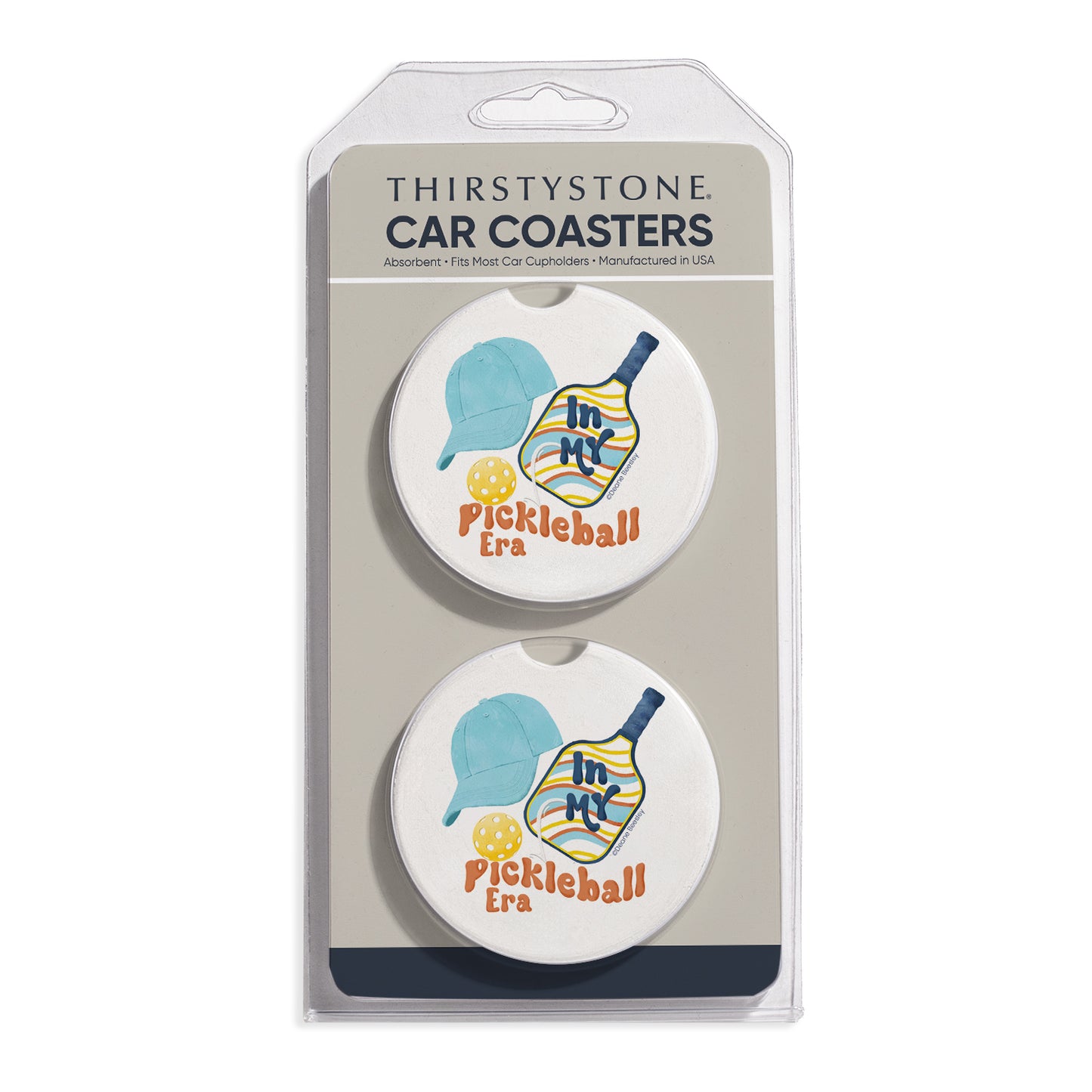 Pickleball Era 2 Pack Absorbent Stone Car Coasters 2.6" Manufactured in the USA
