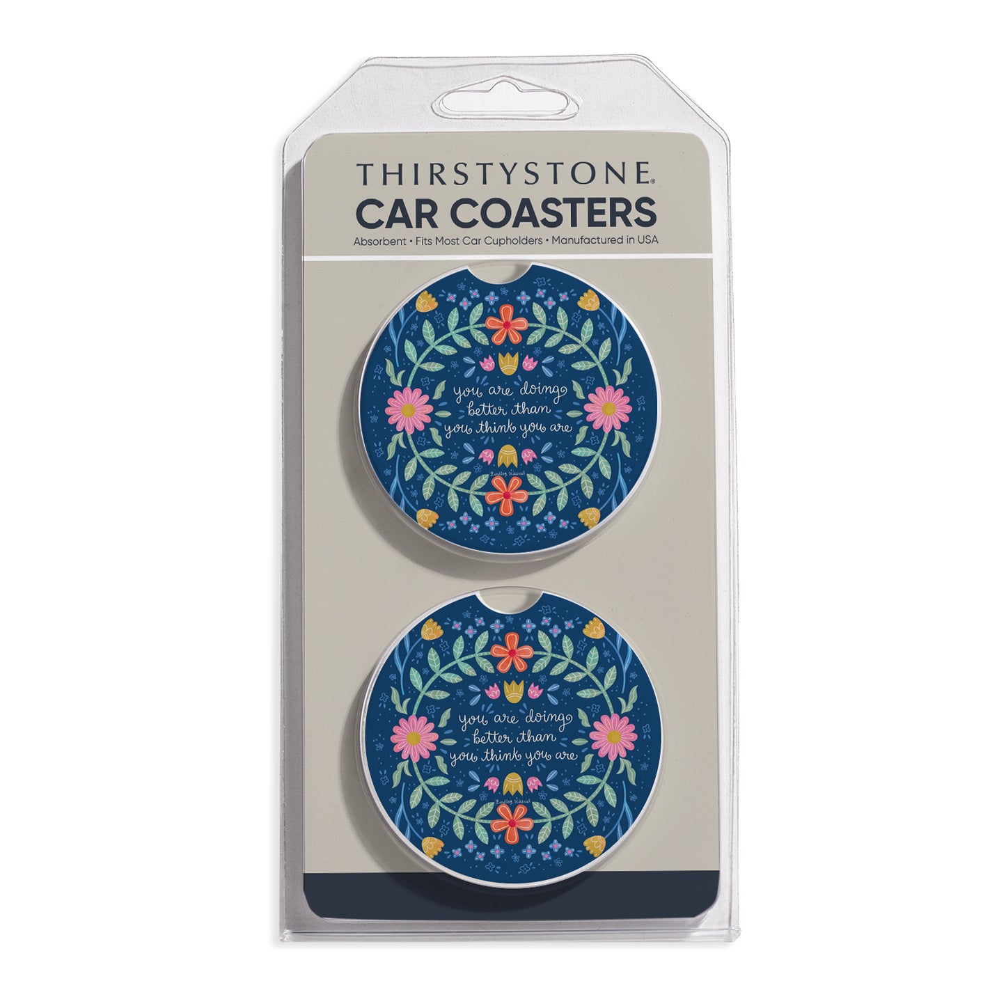 Bloom Bright 2 Pack Absorbent Stone Car Coasters 2.6" Manufactured in the USA
