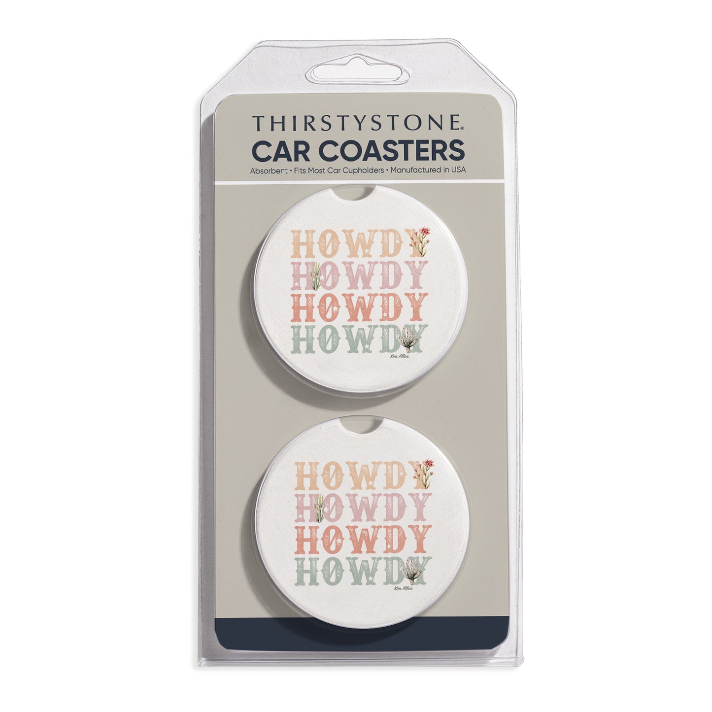 Howdy Cowgirl 2 Pack Absorbent Stone Car Coasters 2.6" Manufactured in the USA