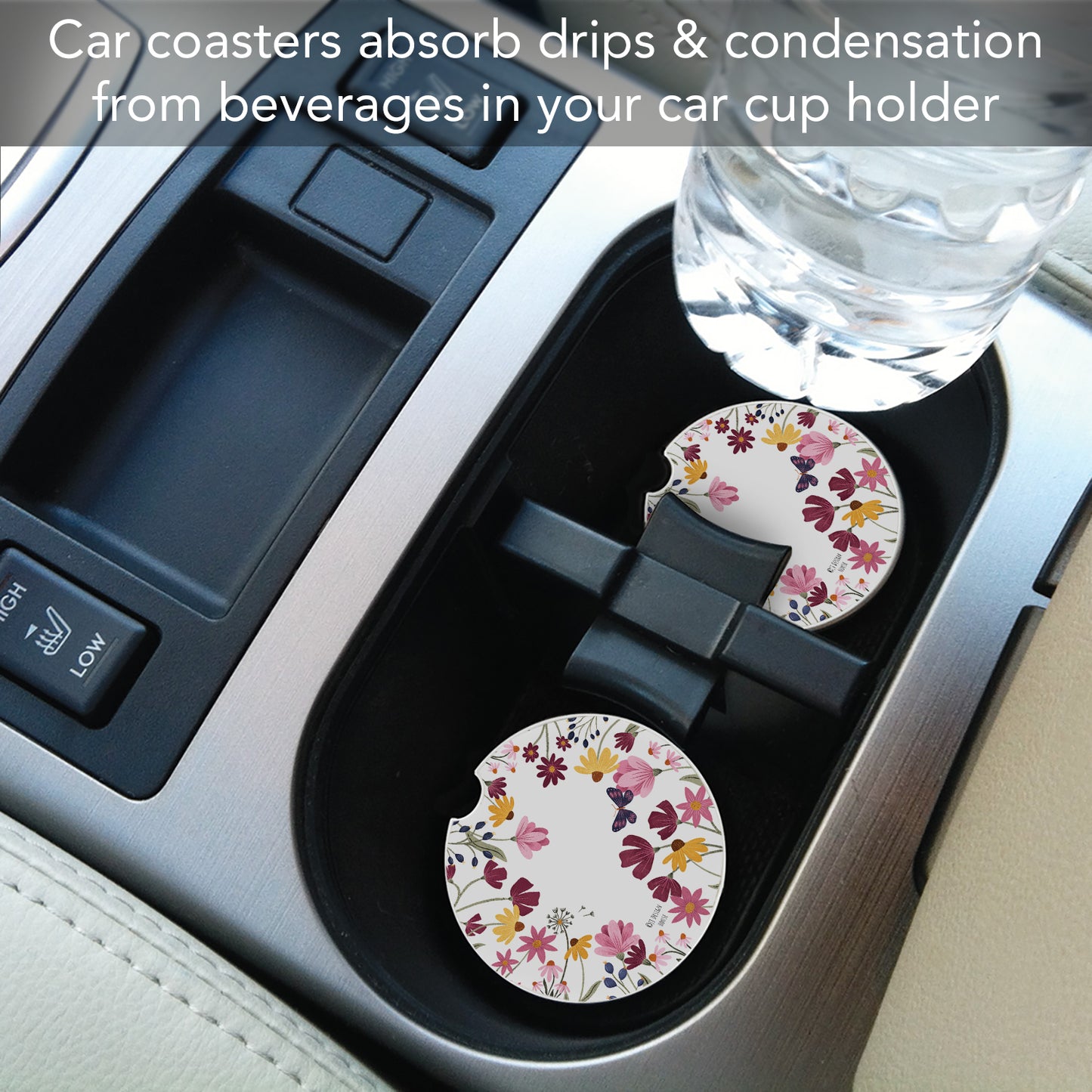 Blooming Border 2 Pack Absorbent Stone Car Coasters 2.6" Manufactured in the USA