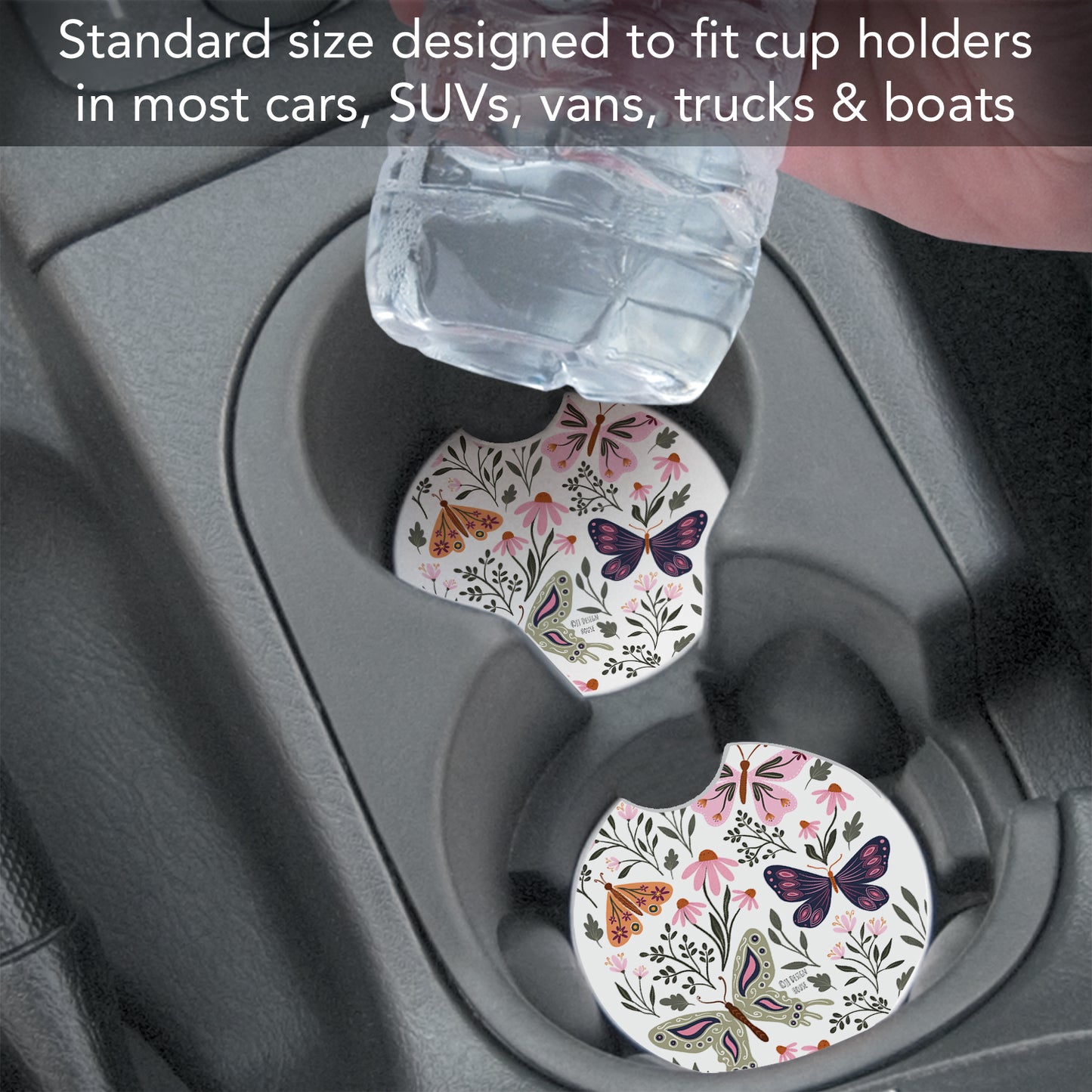 Flutter Blooms 2 Pack Absorbent Stone Car Coasters 2.6" Manufactured in the USA