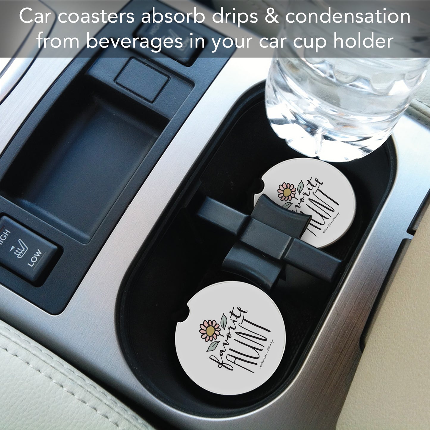 Favorite Aunt 2 Pack Absorbent Stone Car Coasters 2.6" Manufactured in the USA