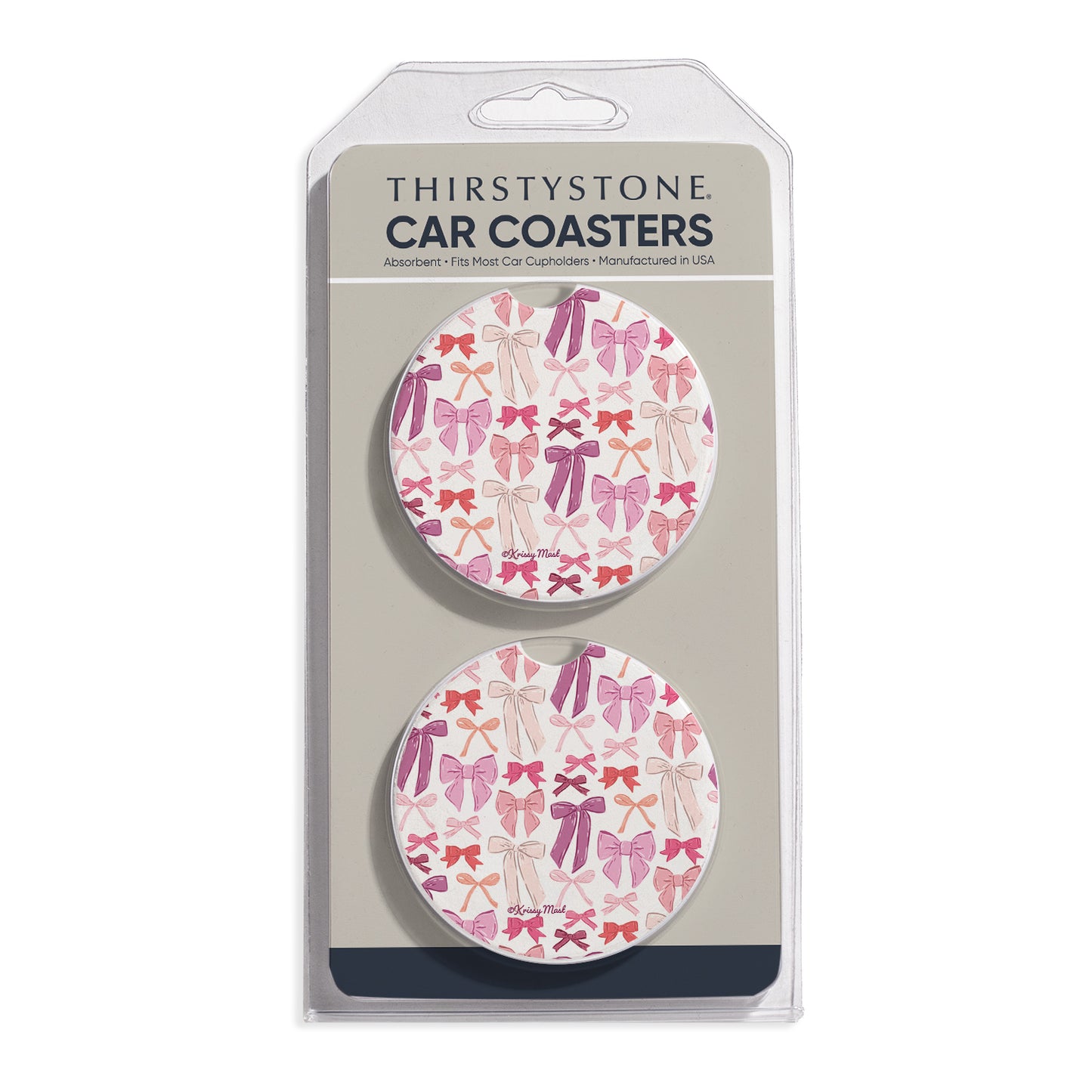 Mixed Bows 2 Pack Absorbent Stone Car Coasters 2.6" Manufactured in the USA