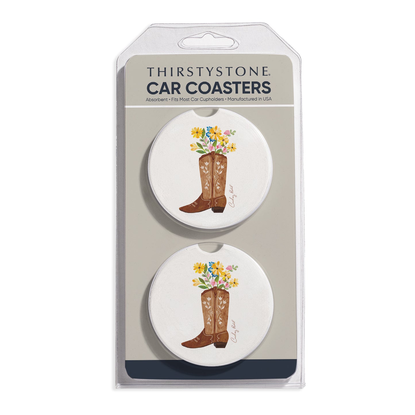 Western Cowgirl 2 Pack Absorbent Stone Car Coasters 2.6" Manufactured in the USA
