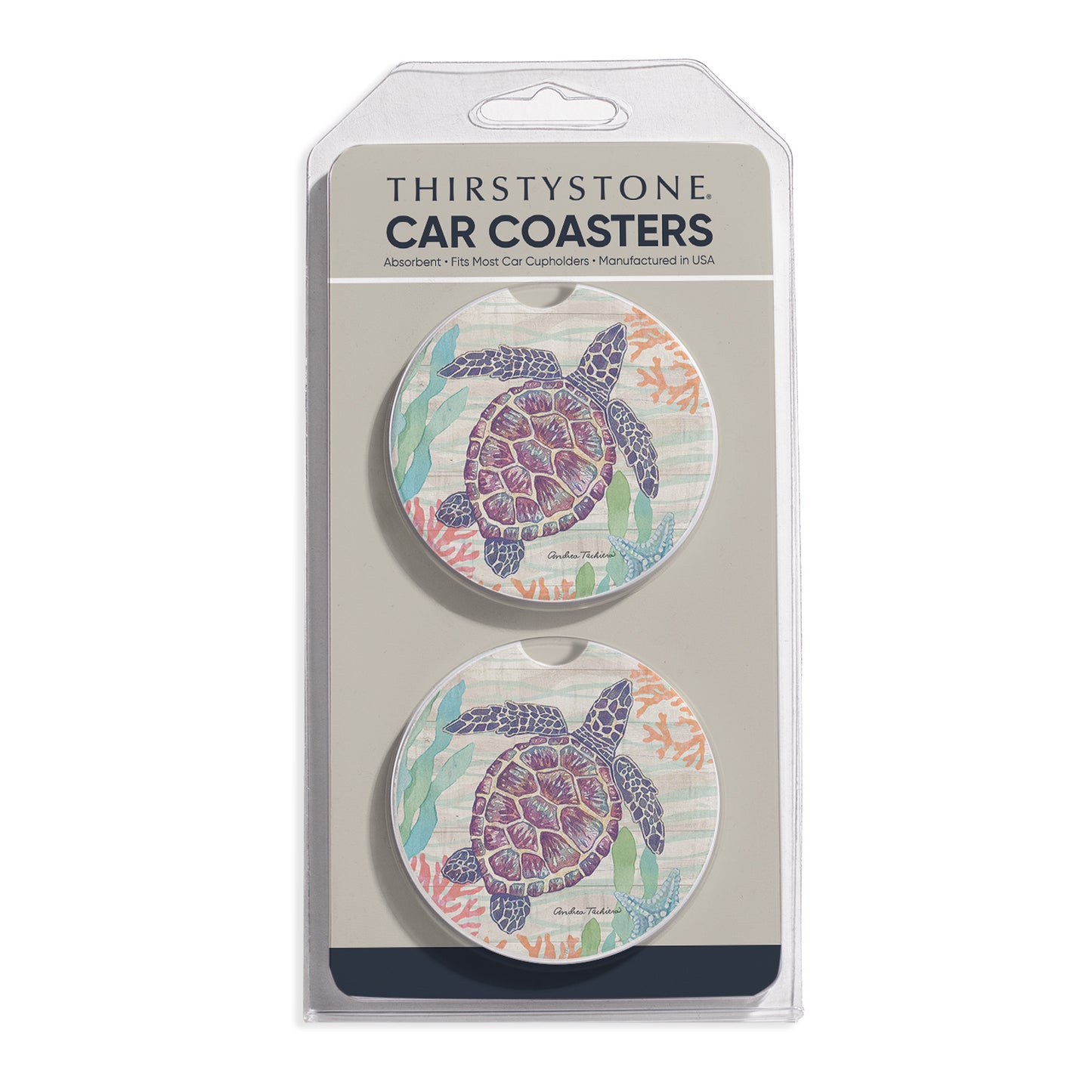 Salt & Sea 2 Pack Absorbent Stone Car Coasters 2.6" Manufactured in the USA