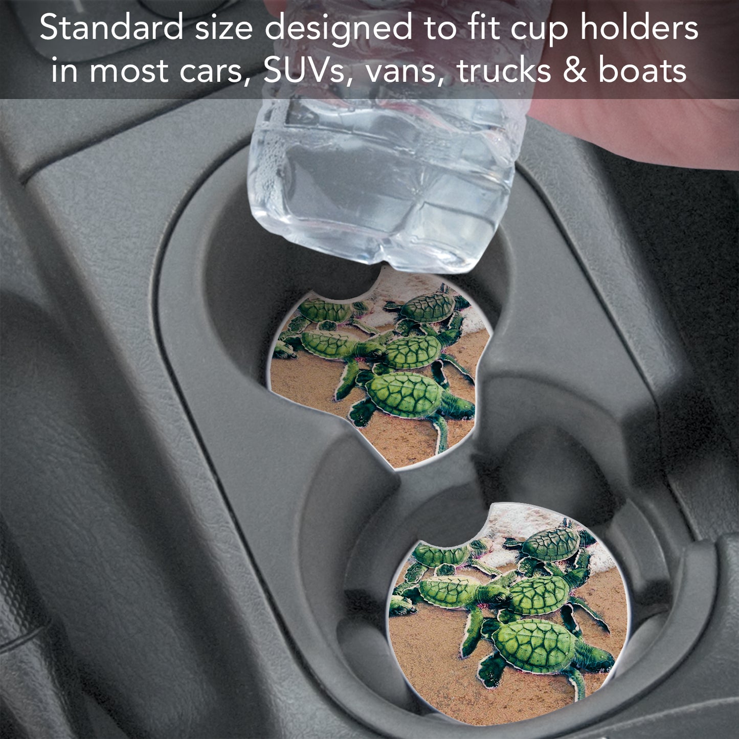 Baby Sea Turtle 2 Pack Absorbent Stone Car Coasters 2.6" Manufactured in the USA