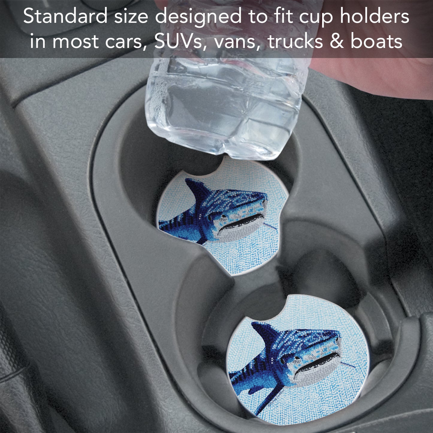 Tiger Shark 2 Pack Absorbent Stone Car Coasters 2.6" Manufactured in the USA