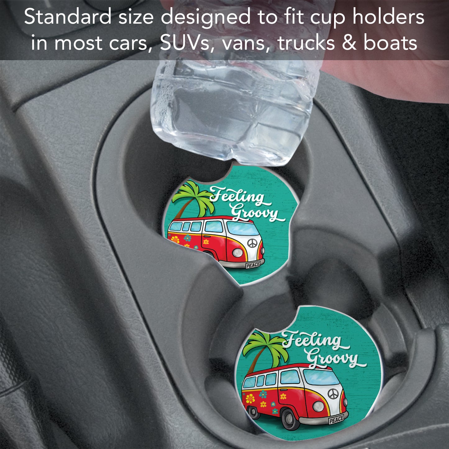 Feeling Groovy 2 Pack Absorbent Stone Car Coasters 2.6" Manufactured in the USA