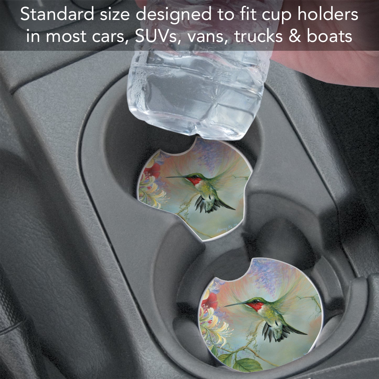 Hummingbird 2 Pack Absorbent Stone Car Coasters 2.6" Manufactured in the USA