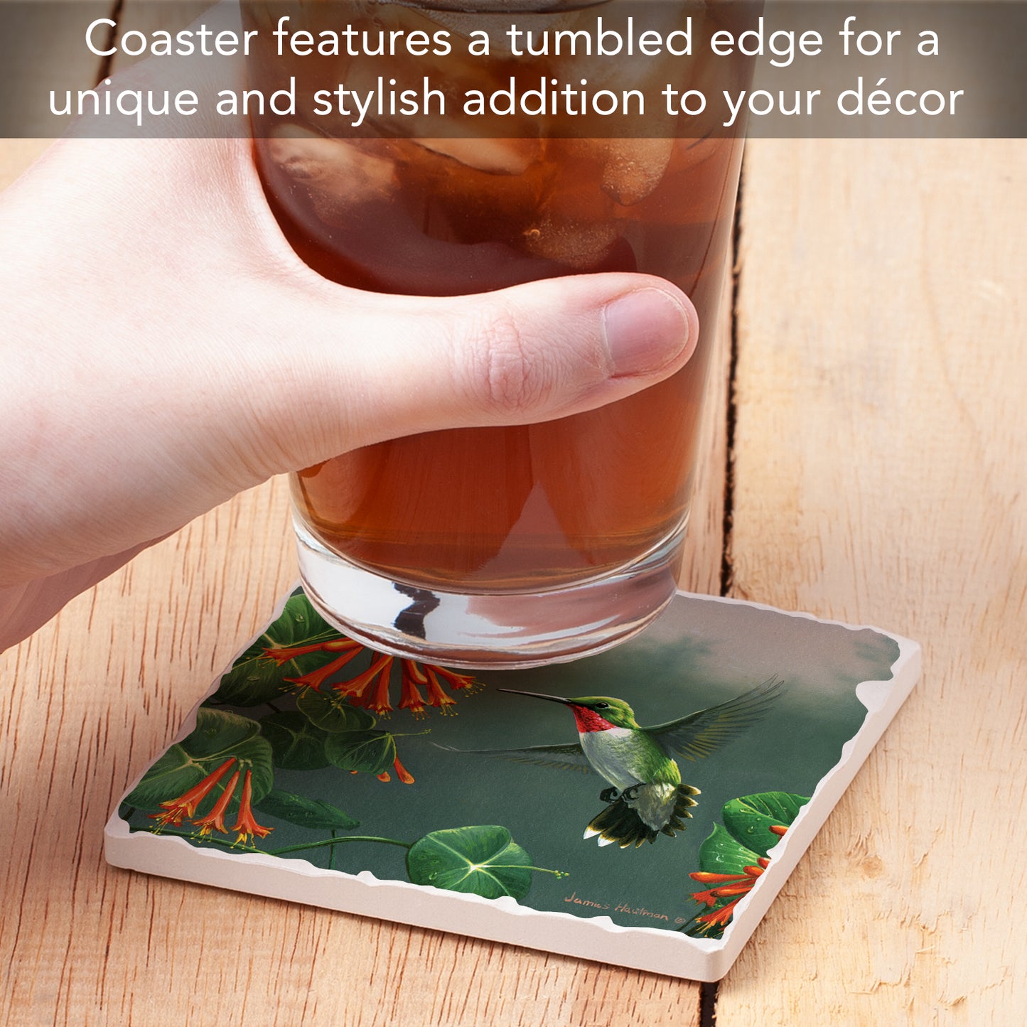 Thirstystone Hovering Hummingbird Single Tumbled Tile Stone Coaster with Protective Cork Backing Manufactured in The USA 4" Square, Artistic, Easily Wipes Clean