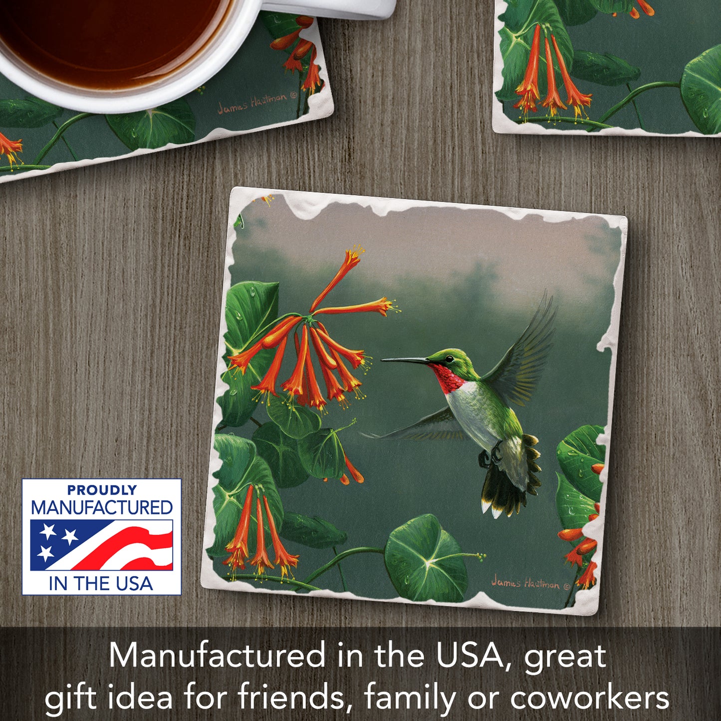Thirstystone Hovering Hummingbird Single Tumbled Tile Stone Coaster with Protective Cork Backing Manufactured in The USA 4" Square, Artistic, Easily Wipes Clean