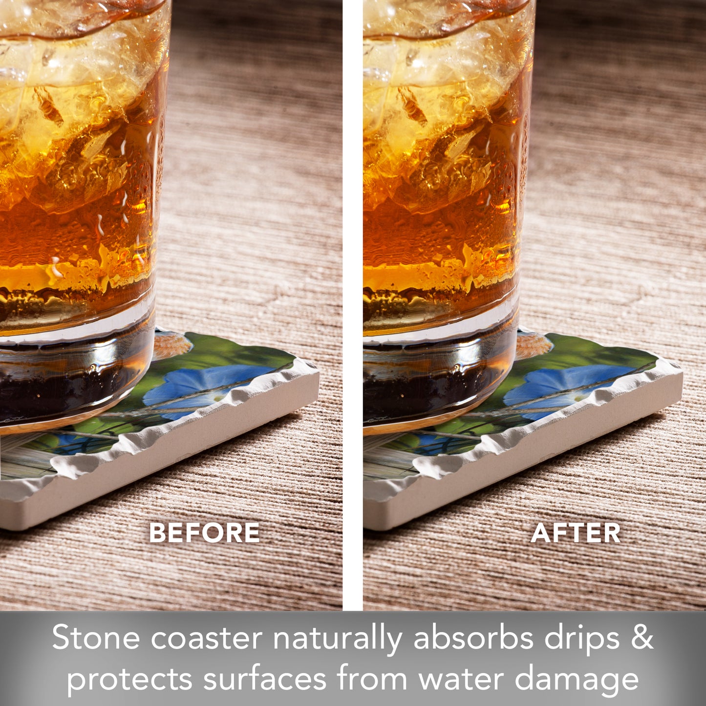 Thirstystone Pair of Bluebirds Single Tumbled Tile Stone Coaster with Protective Cork Backing Manufactured in The USA 4" Square, Artistic, Easily Wipes Clean
