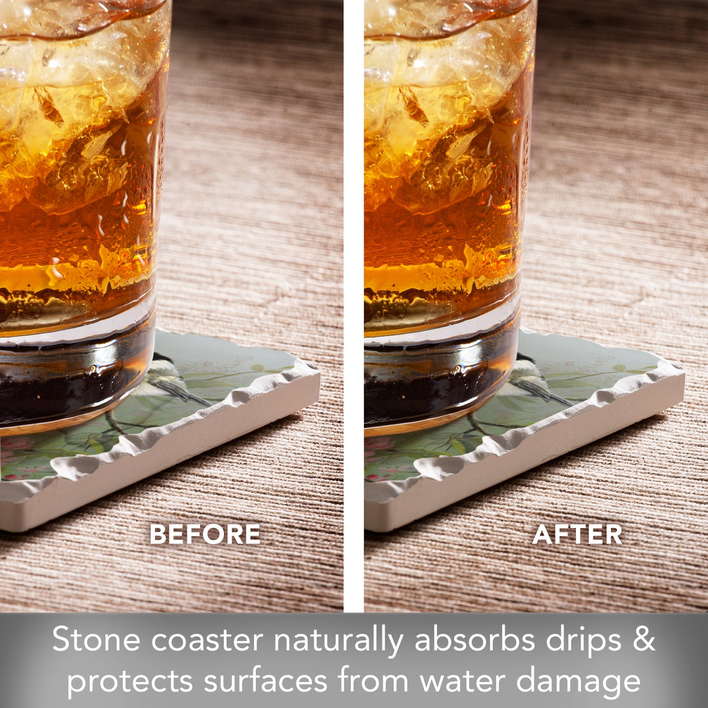 Thirstystone Chickadees on Branch Single Tumbled Tile Stone Coaster with Protective Cork Backing Manufactured in The USA 4" Square, Artistic, Easily Wipes Clean