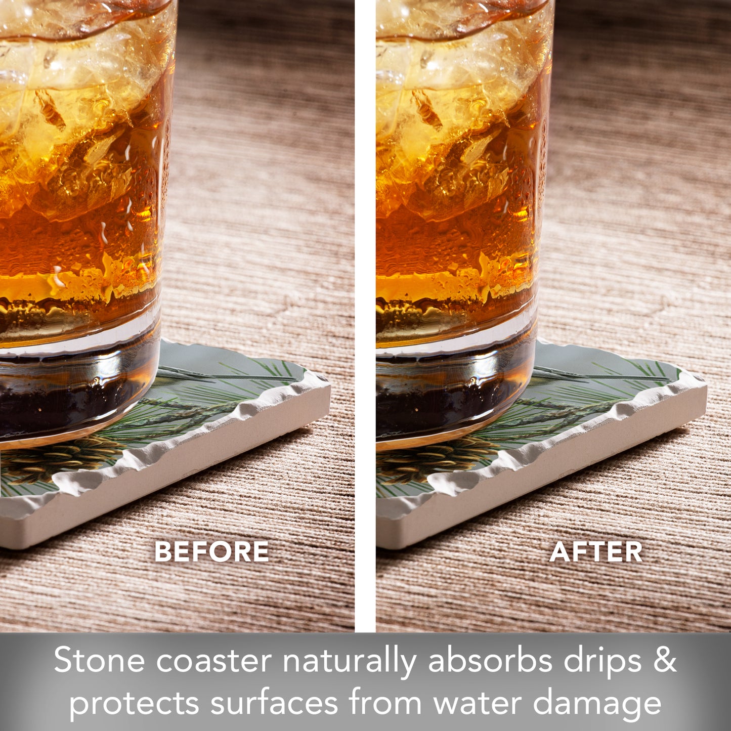 Thirstystone Chickadee Pine Tree Single Tumbled Tile Stone Coaster with Protective Cork Backing Manufactured in The USA 4" Square, Artistic, Easily Wipes Clean