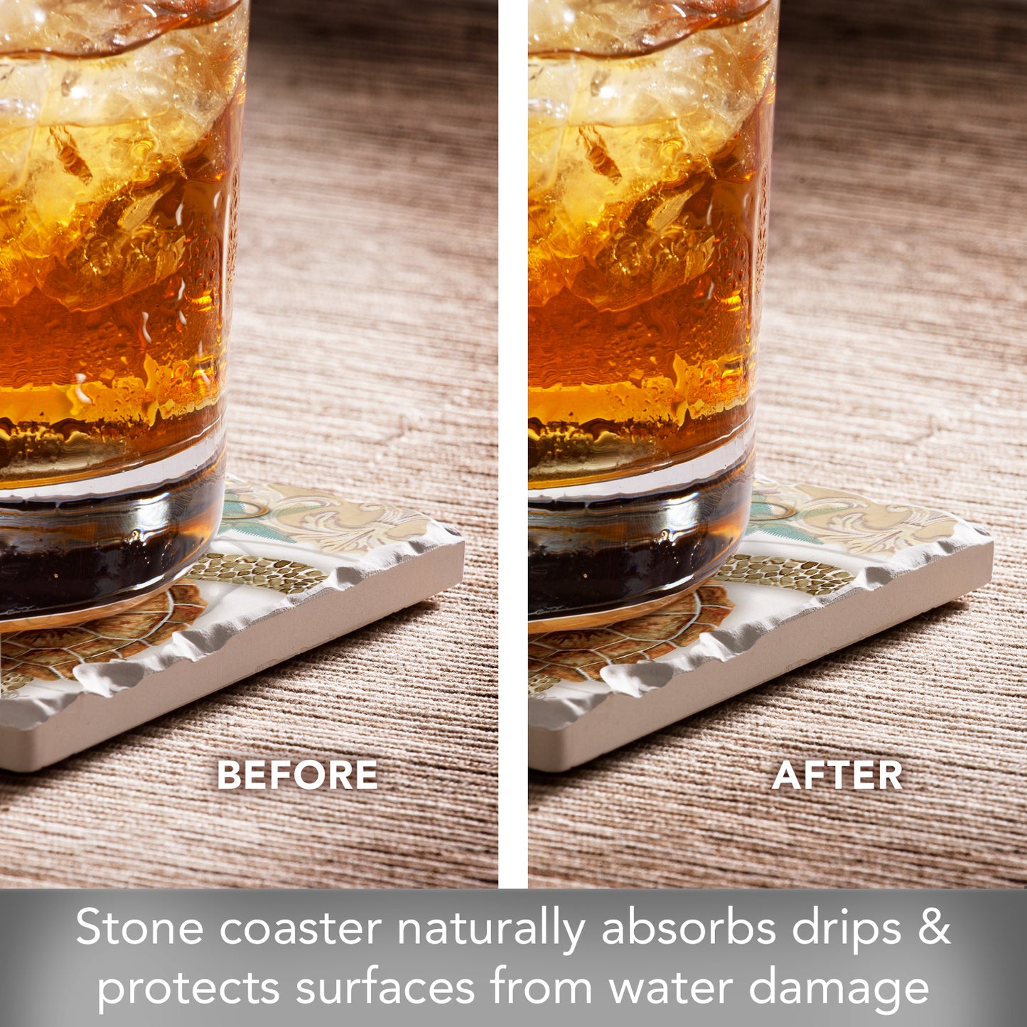 Thirstystone Beach Life Turtle Single Tumbled Tile Stone Coaster with Protective Cork Backing Manufactured in The USA 4" Square, Colorful, Artistiic, Easily Wipes Clean