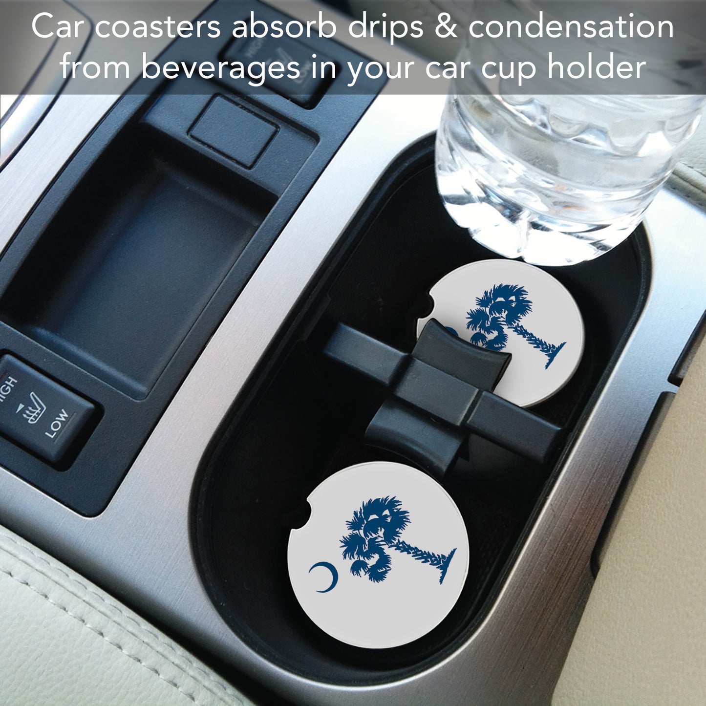 CounterArt Palmetto Blue Single Absorbnent Stone Coaster for Vehicle Cup Holder 2.6” Diameter Manufactured in The USA
