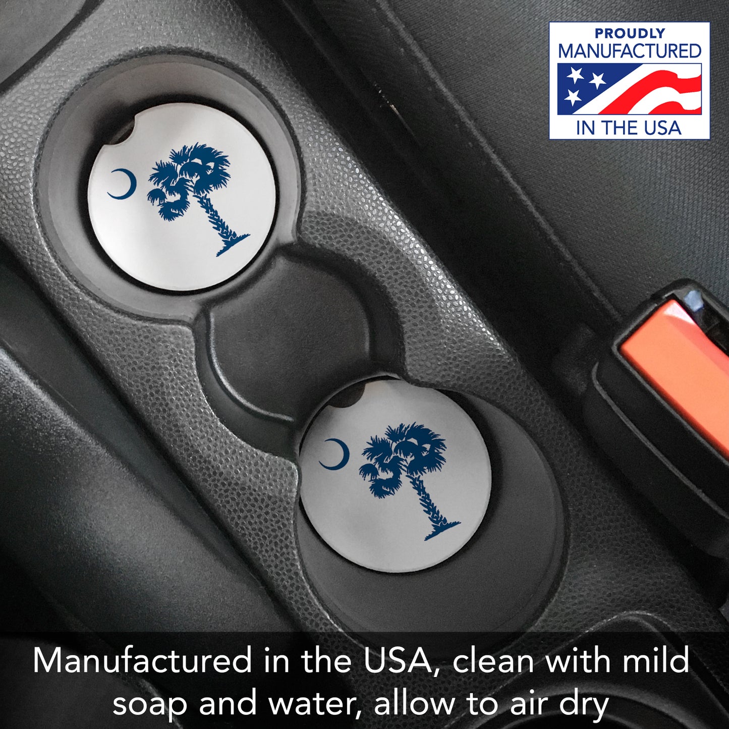 CounterArt Palmetto Blue Single Absorbnent Stone Coaster for Vehicle Cup Holder 2.6” Diameter Manufactured in The USA