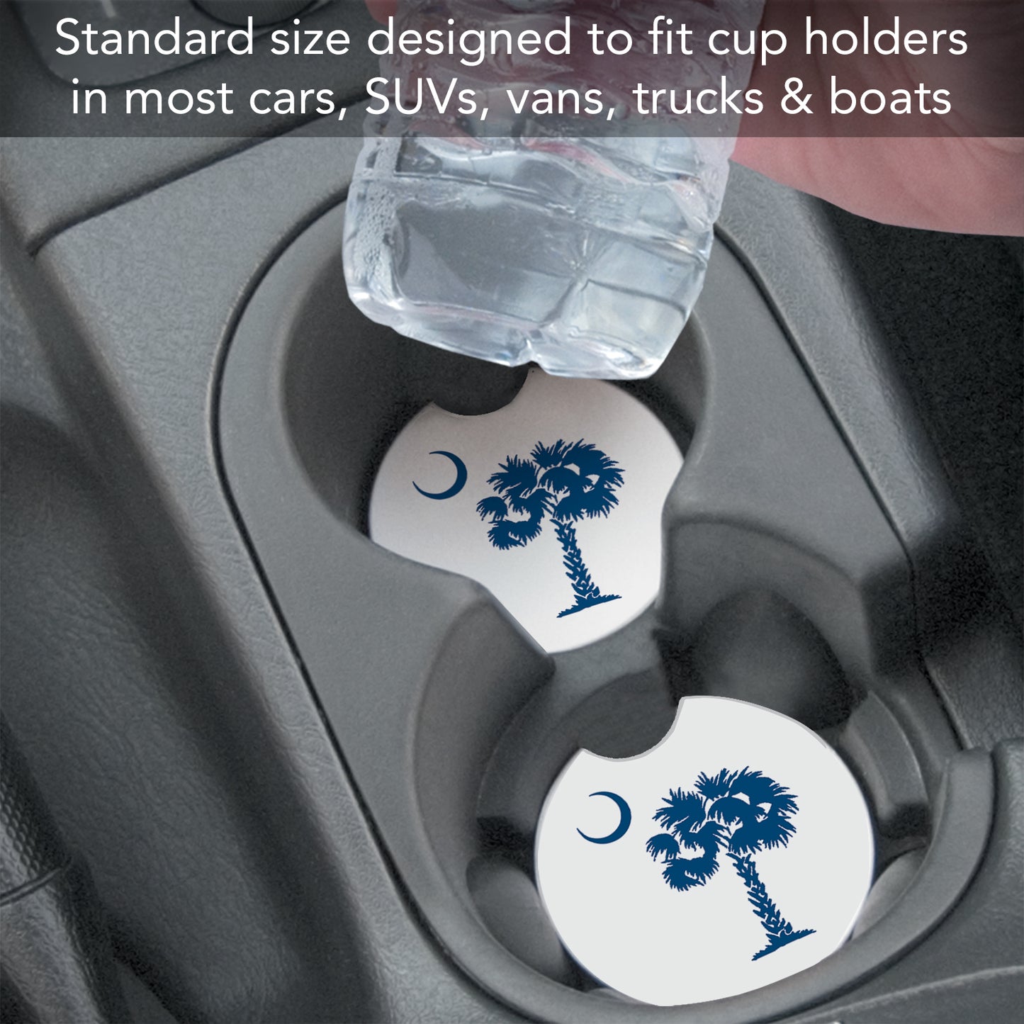 CounterArt Palmetto Blue Single Absorbnent Stone Coaster for Vehicle Cup Holder 2.6” Diameter Manufactured in The USA