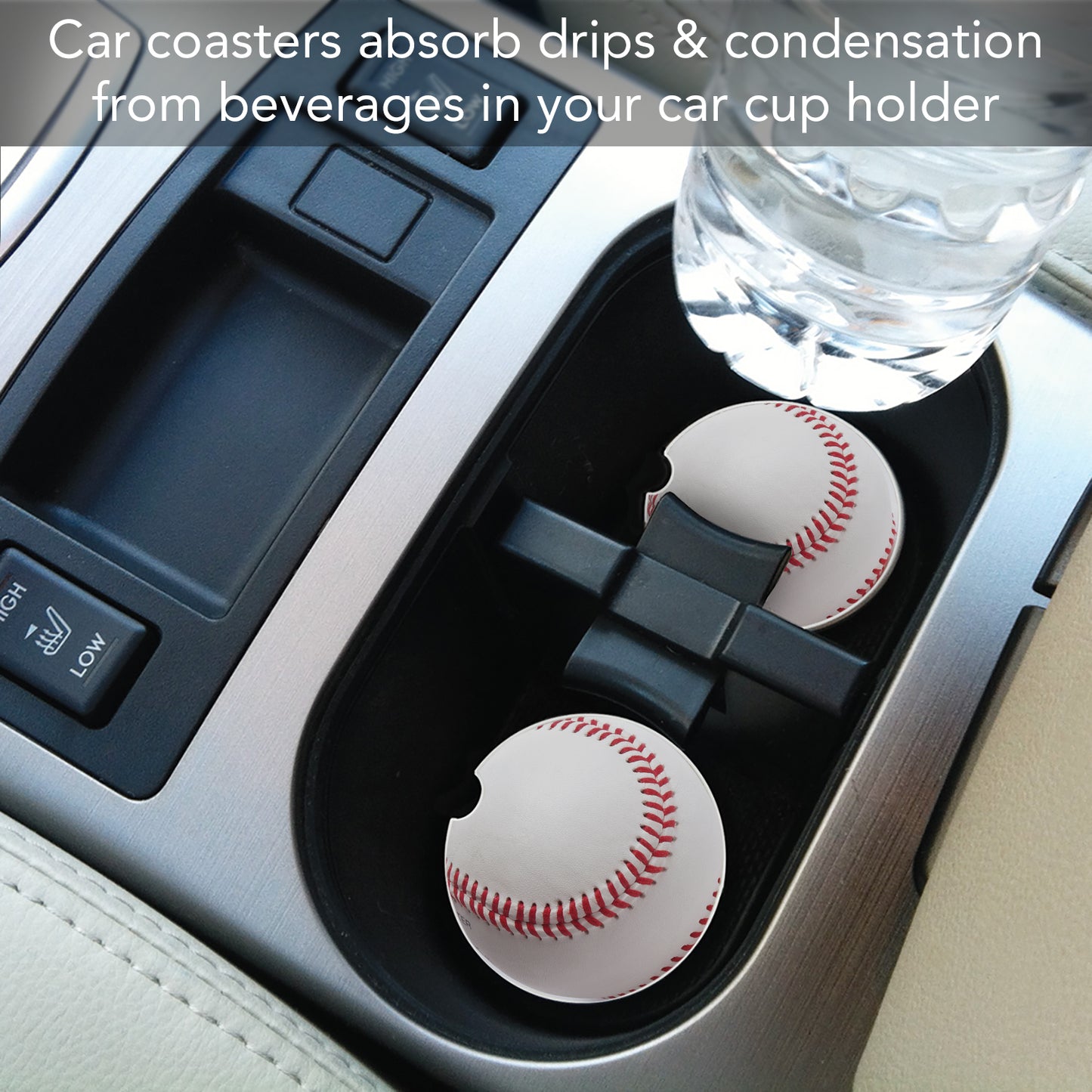 CounterArt Baseball Single Absorbent Stone Coaster for Vehicle Cup Holder 2.6” Diameter Manufactured in The USA