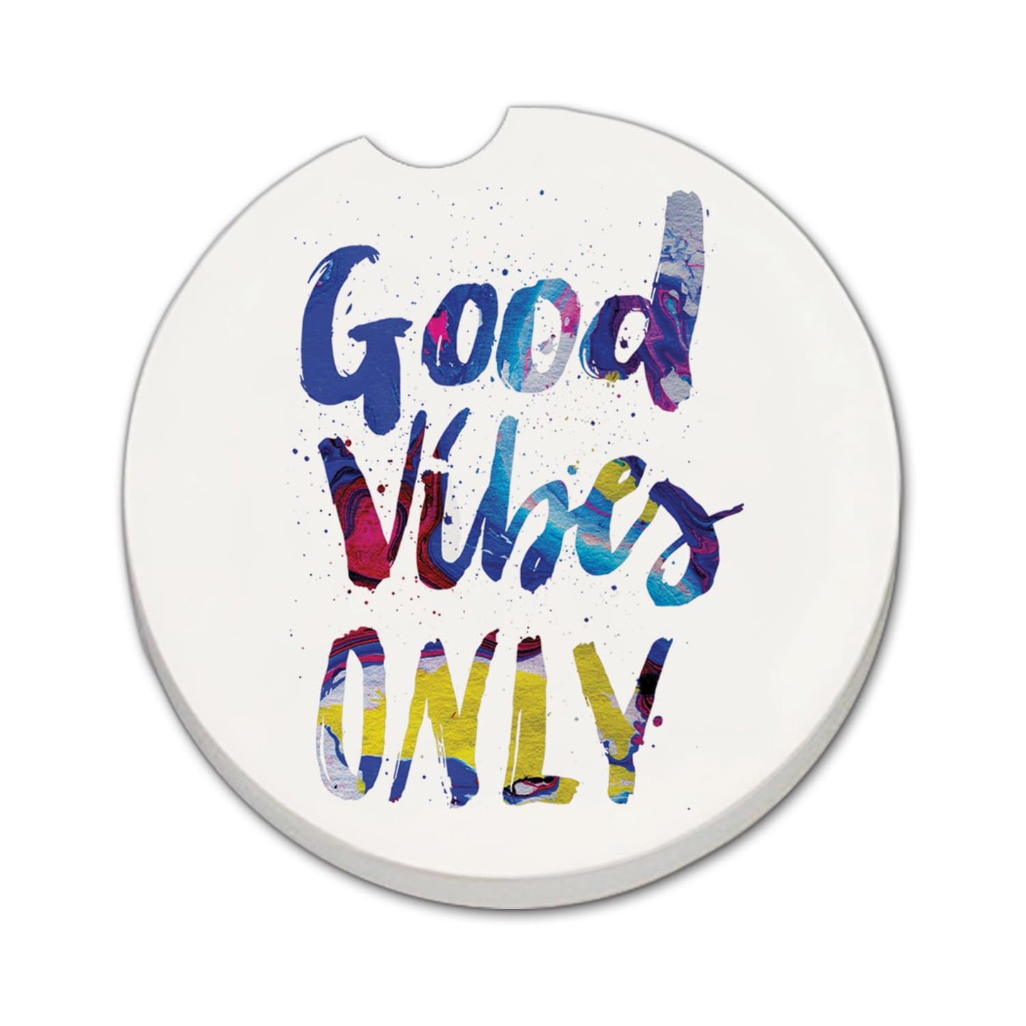Thirstystone Good Vibes Only Single Absorbent Stone Coaster for Vehicle Cup Holder 2.6” Diameter Manufactured in The USA
