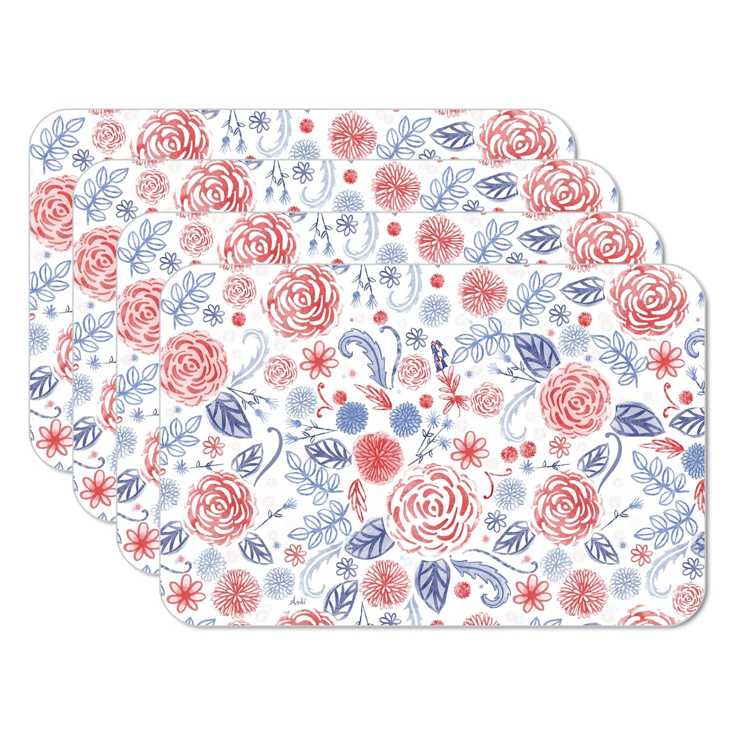 CounterArt Patrioitic Picnic 4 Pack Reversible Easy Care Flexible Placemats Made in the USA